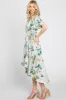 Light Blue Floral Satin Wrap Front Hi-Low Midi Dress sold by Pinkblush