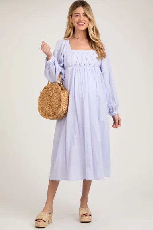 Lavender Criss Cross Front Square Neck Long Sleeve Maternity Midi Dress sold by Pinkblush