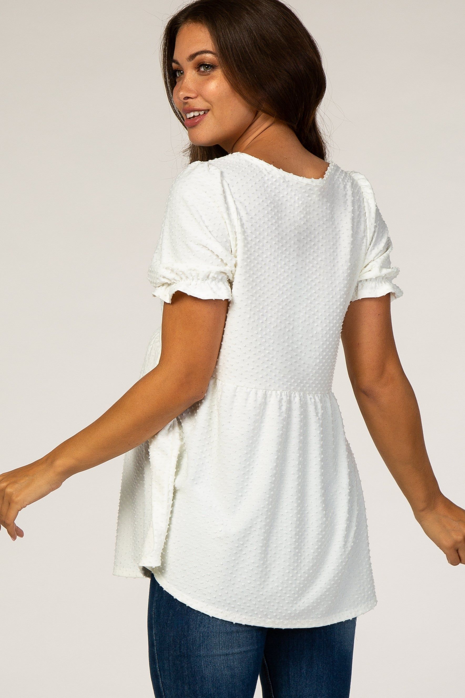 PinkBlush White Swiss Dot Babydoll Maternity Blouse sold by Pinkblush product image thumbnail 3