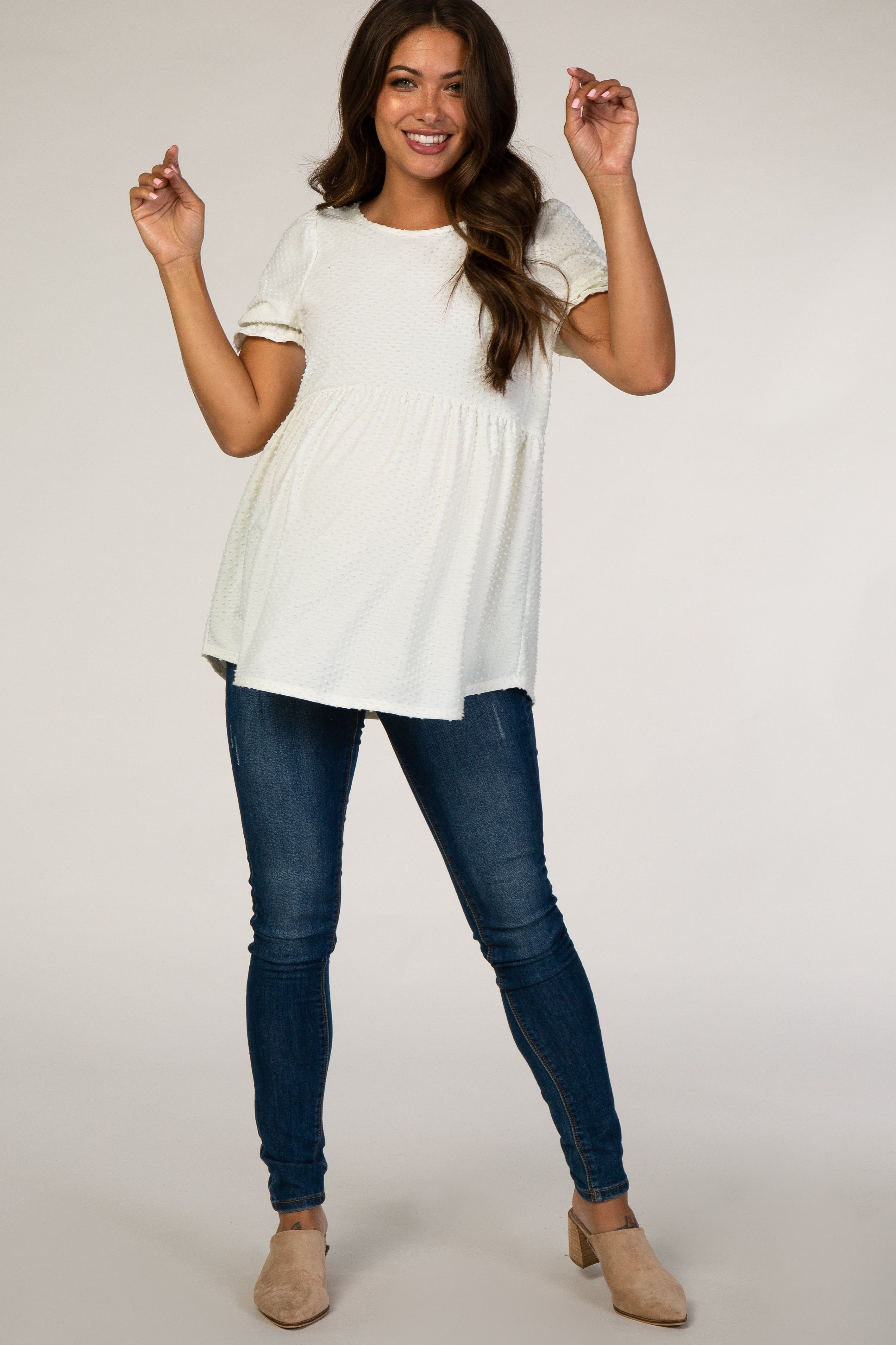 PinkBlush White Swiss Dot Babydoll Maternity Blouse sold by Pinkblush product image thumbnail 4