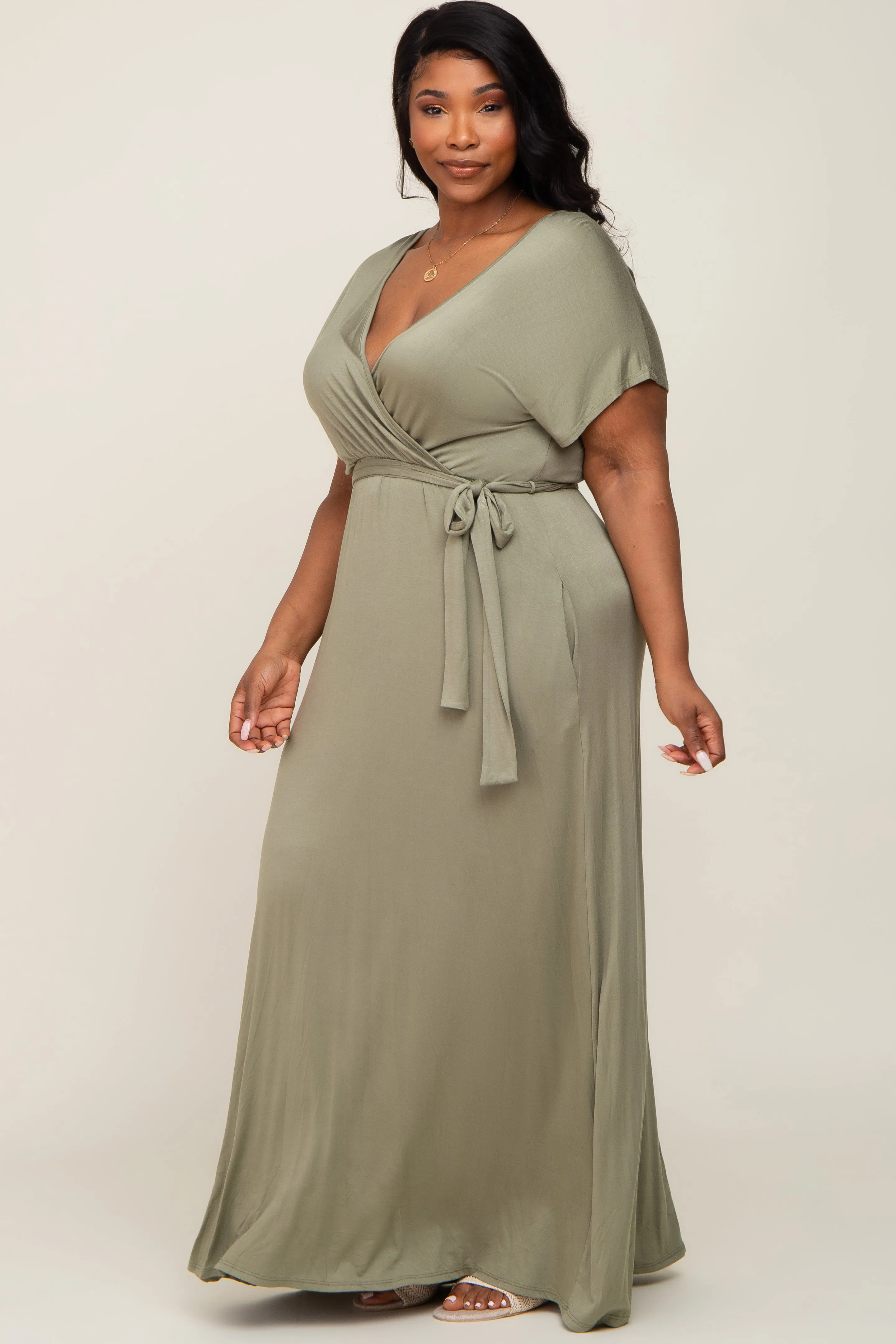 Light Olive Basic Plus Wrap Maxi Dress sold by Pinkblush product image thumbnail 2
