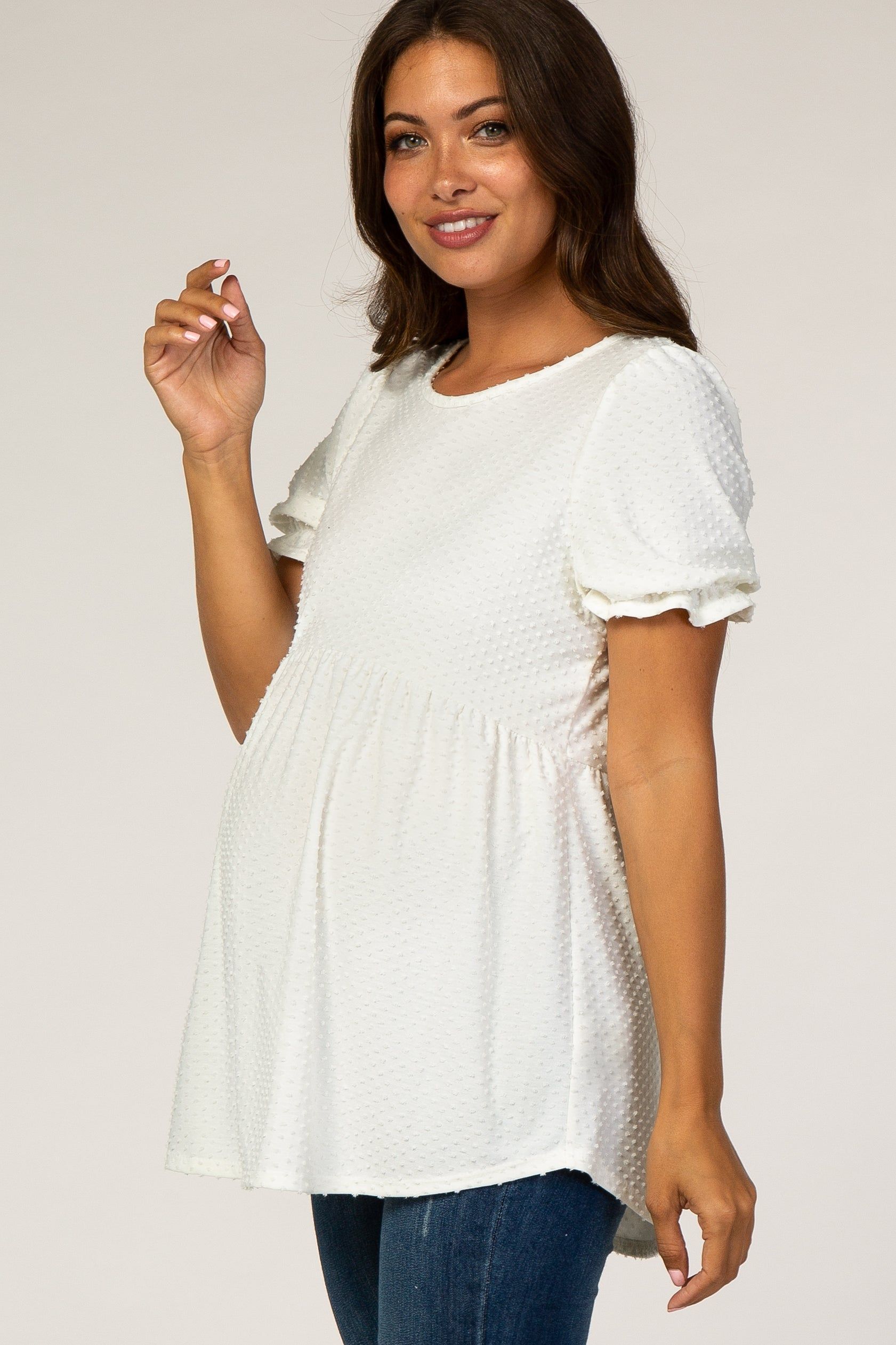 PinkBlush White Swiss Dot Babydoll Maternity Blouse sold by Pinkblush product image thumbnail 2