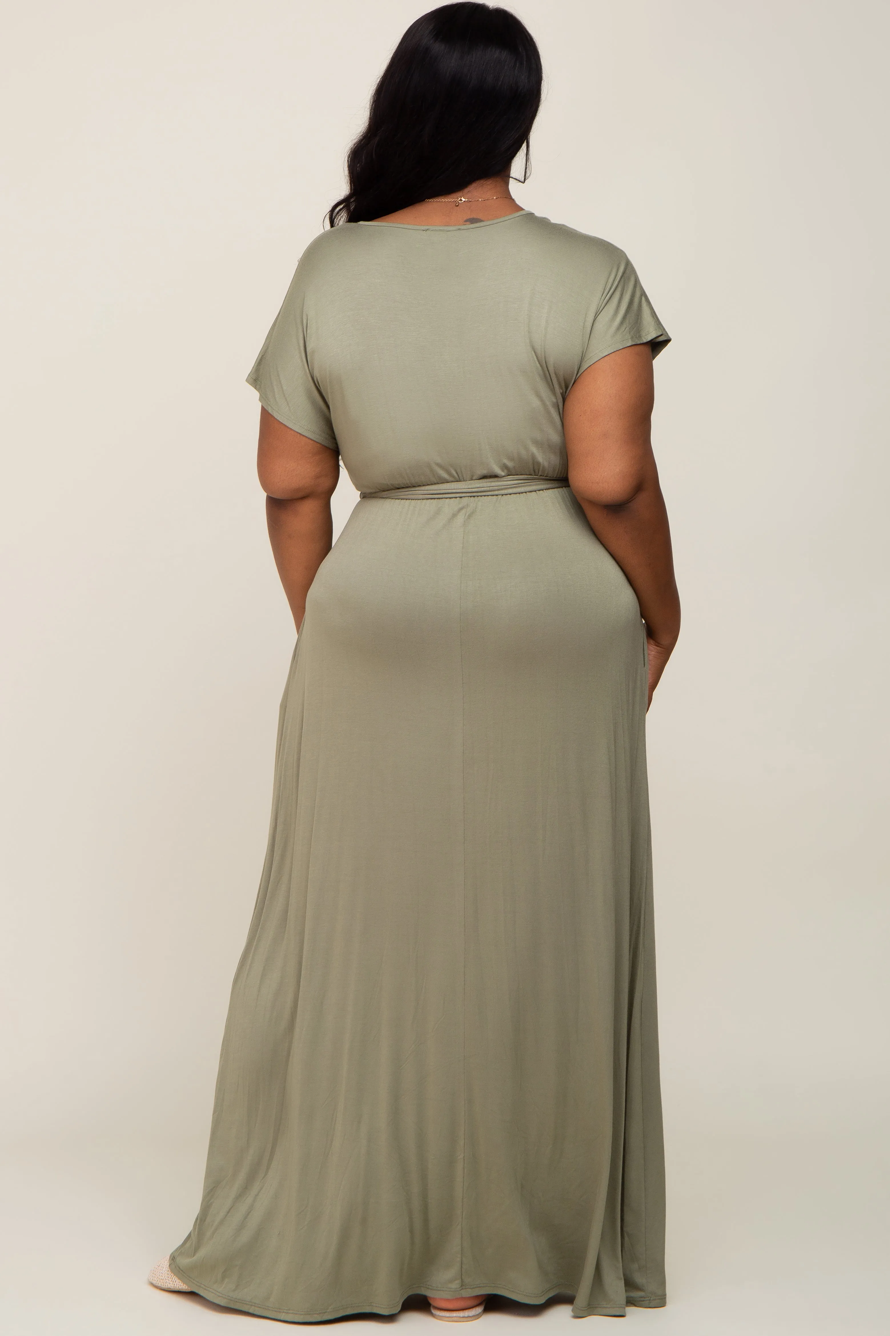 Light Olive Basic Plus Wrap Maxi Dress sold by Pinkblush product image thumbnail 3