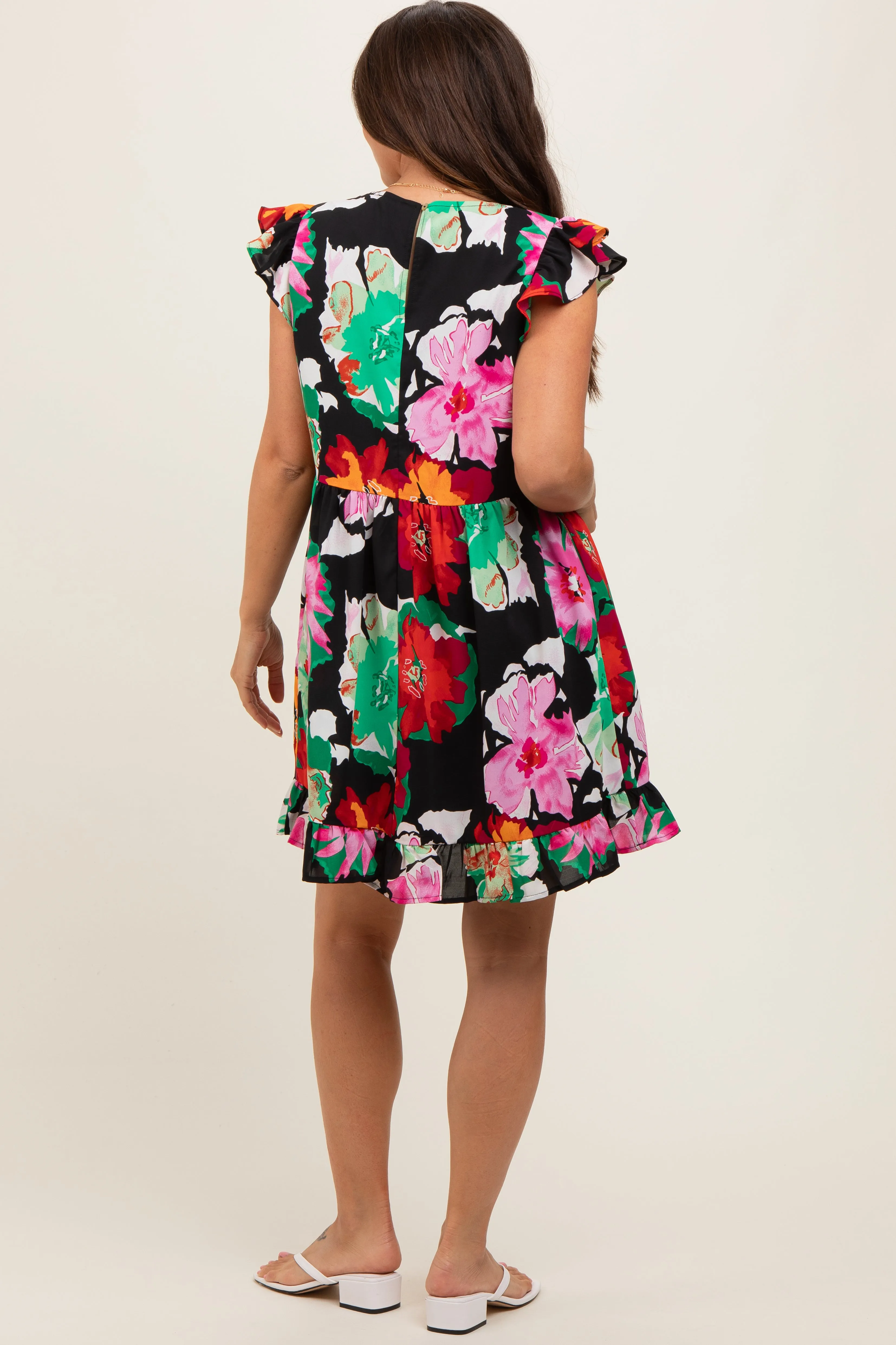 Black Floral Ruffle Shoulder Maternity Dress sold by Pinkblush product image thumbnail 3