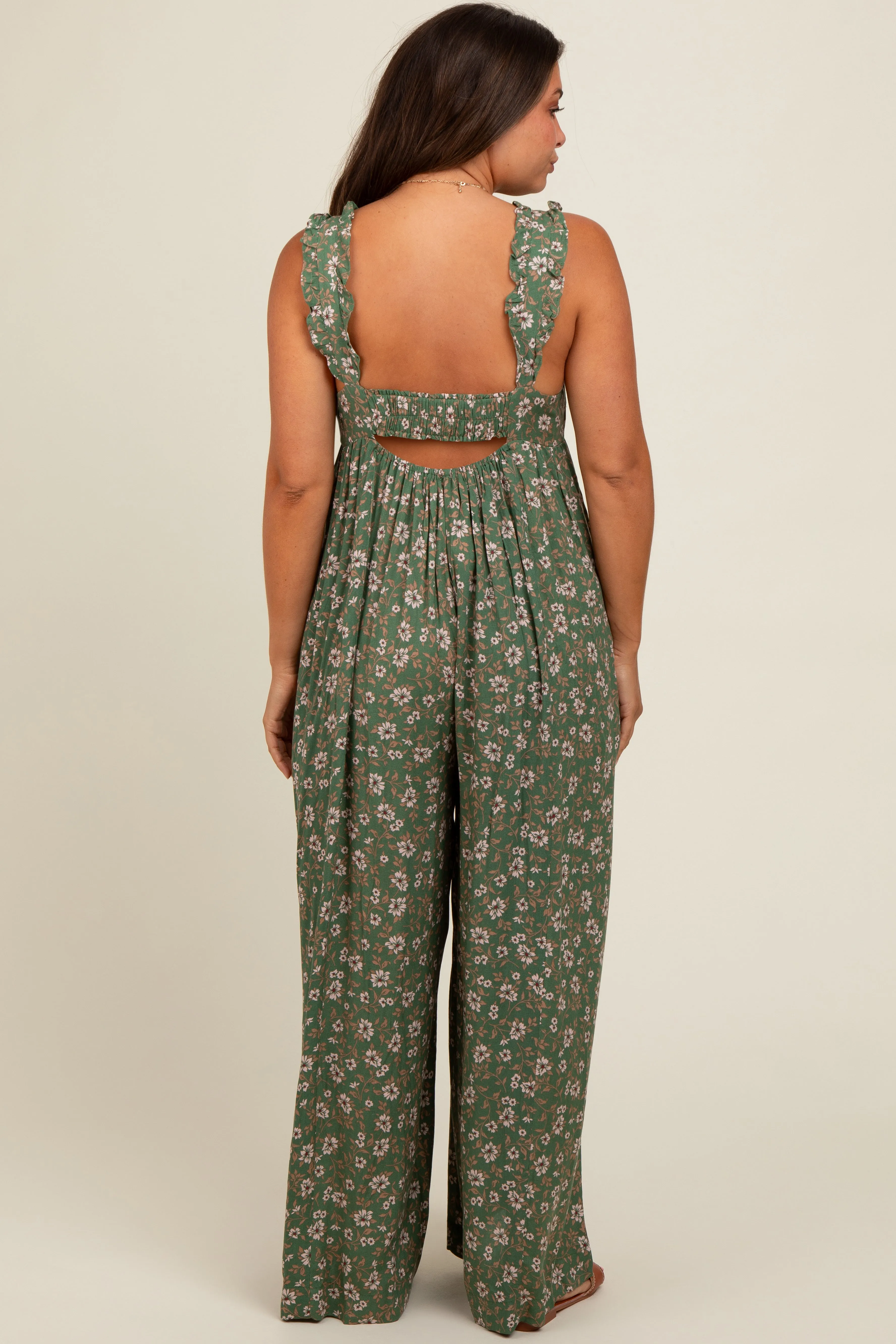 Olive Back Cutout Wide Leg Maternity Jumpsuit sold by Pinkblush product image thumbnail 2