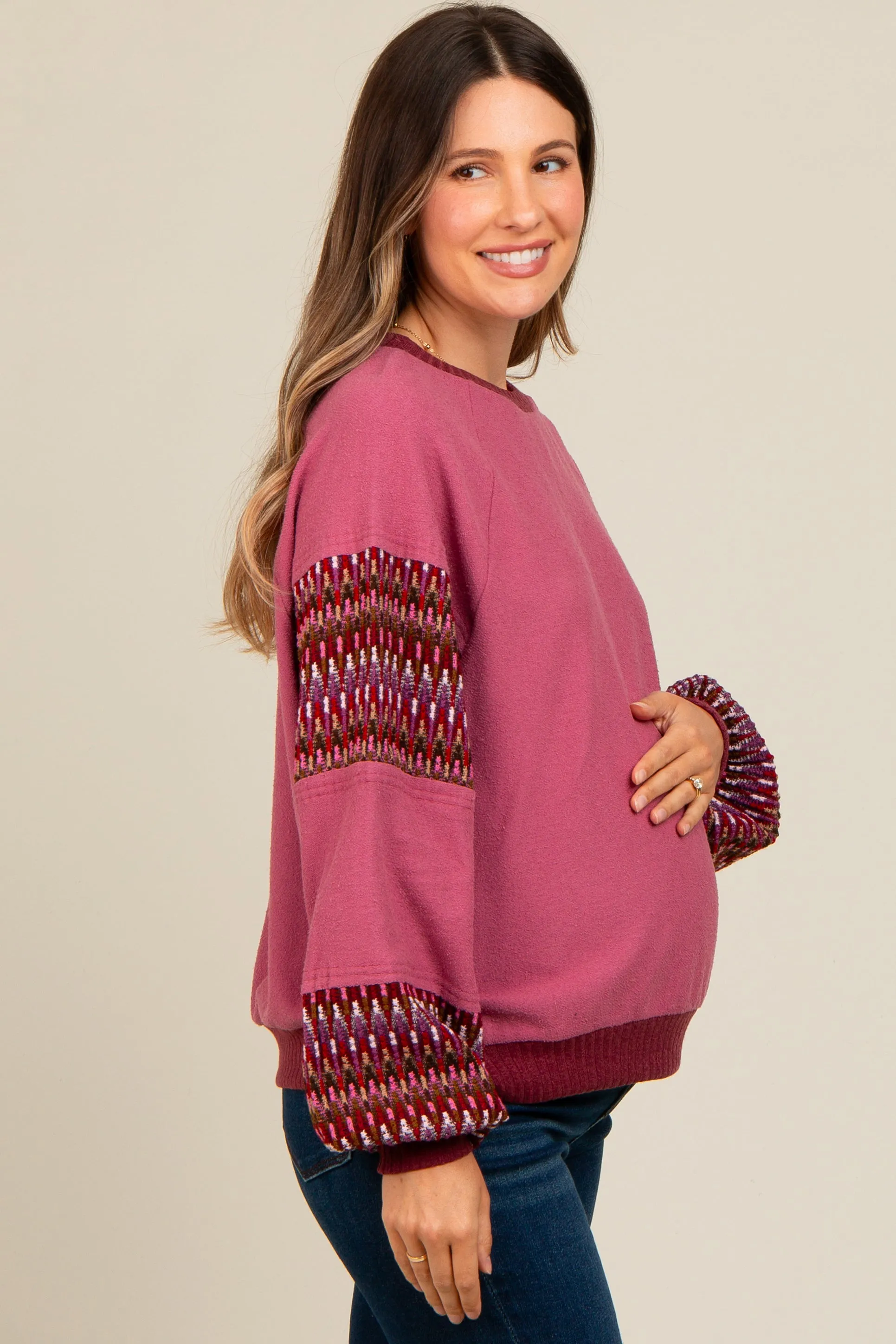 Mauve Knit Contrast Sleeve Maternity Pullover sold by Pinkblush product image thumbnail 3