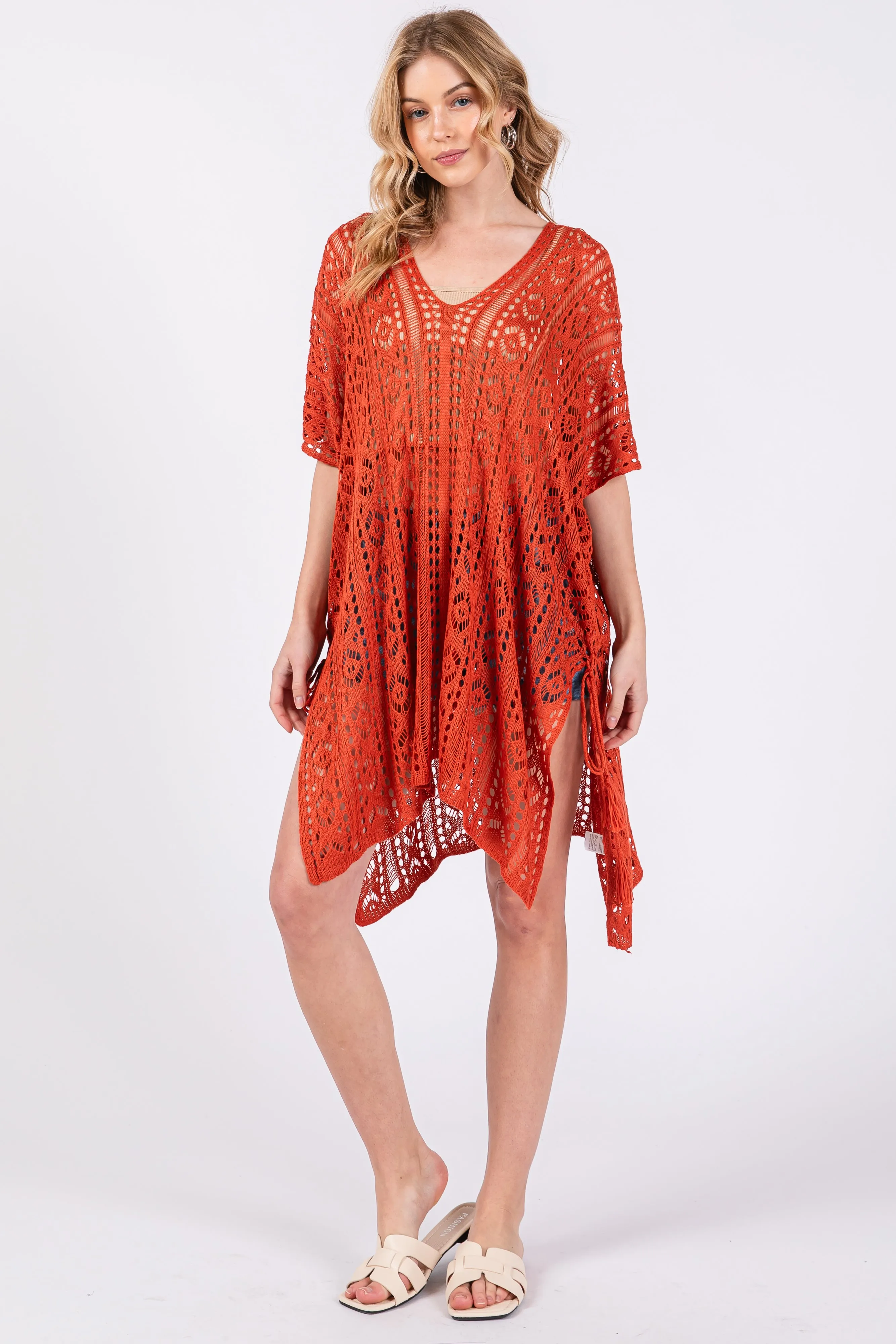 Rust Crochet Knit Swim Cover Up sold by Pinkblush
