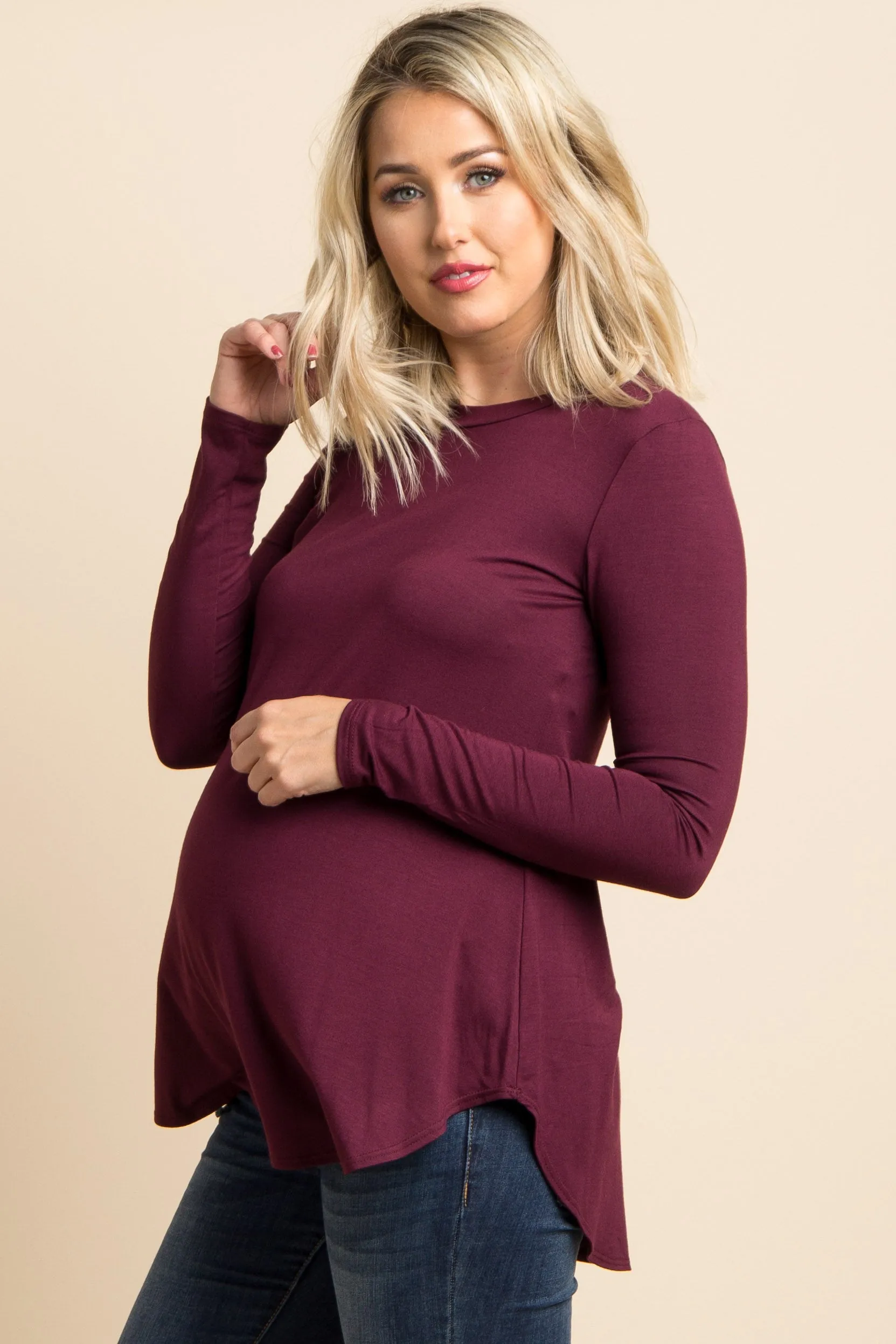 Burgundy Basic Long Sleeve Maternity Top sold by Pinkblush product image thumbnail 3
