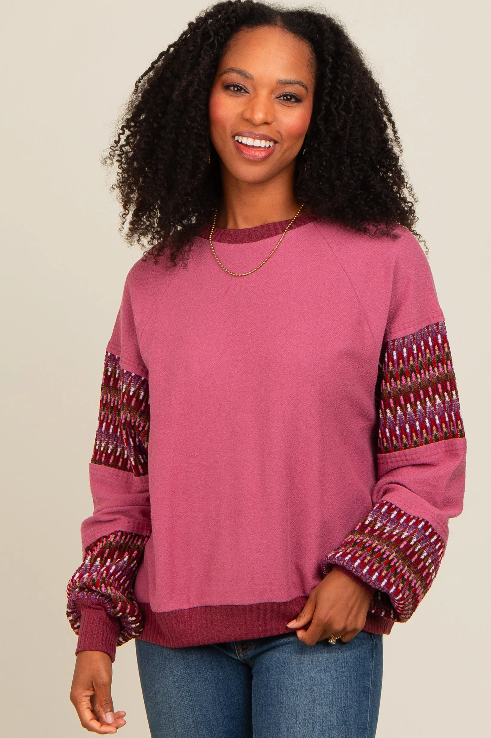 Mauve Knit Contrast Sleeve Maternity Pullover sold by Pinkblush product image thumbnail 5