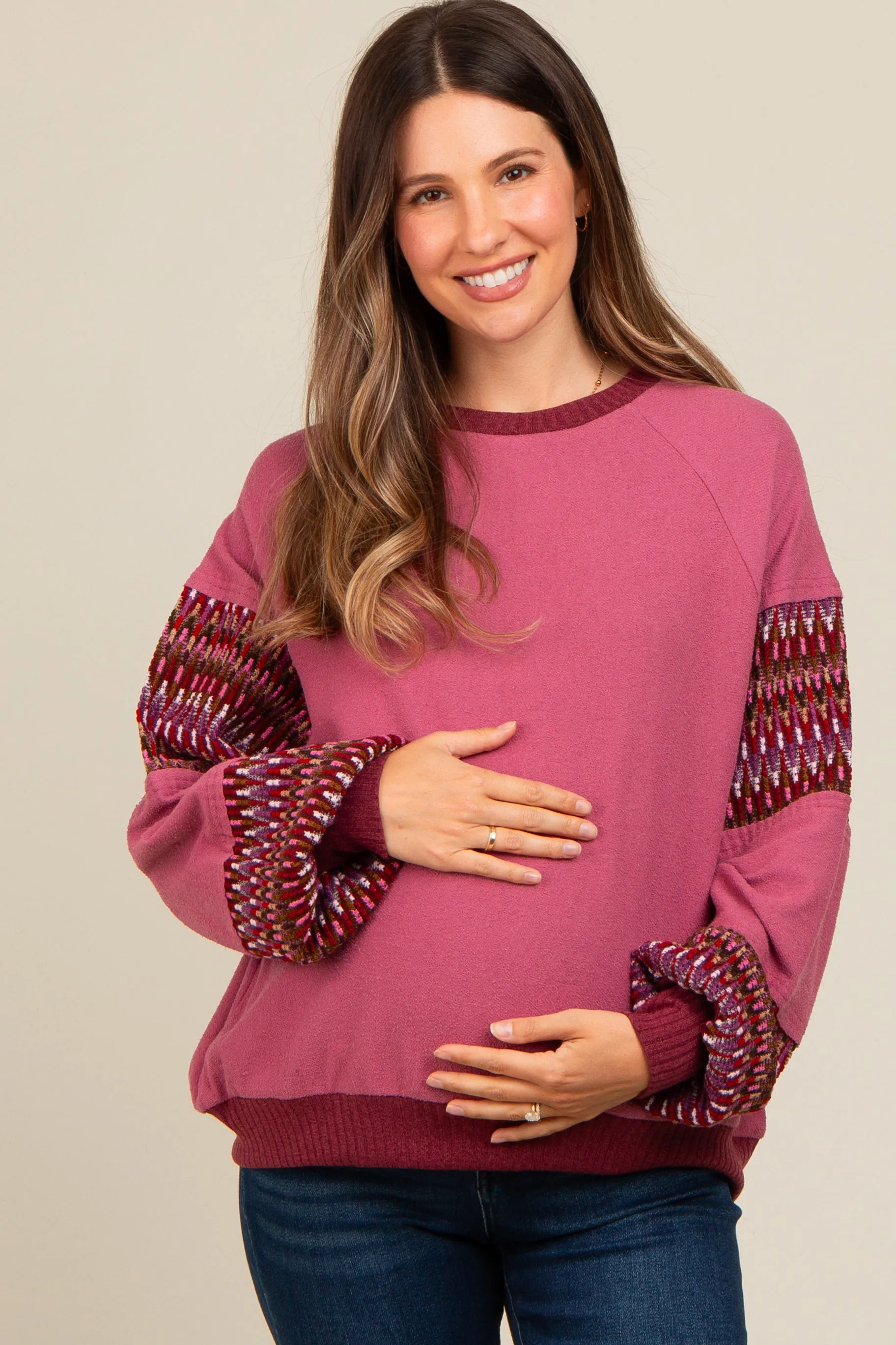 Mauve Knit Contrast Sleeve Maternity Pullover sold by Pinkblush product image thumbnail 2