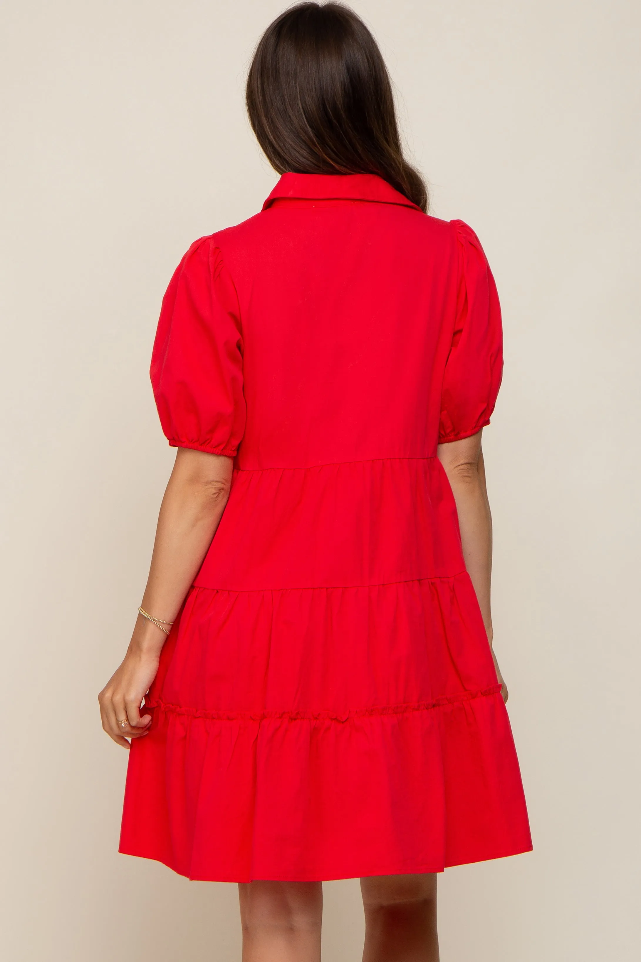 Red Collared Tiered Maternity Dress sold by Pinkblush product image thumbnail 4