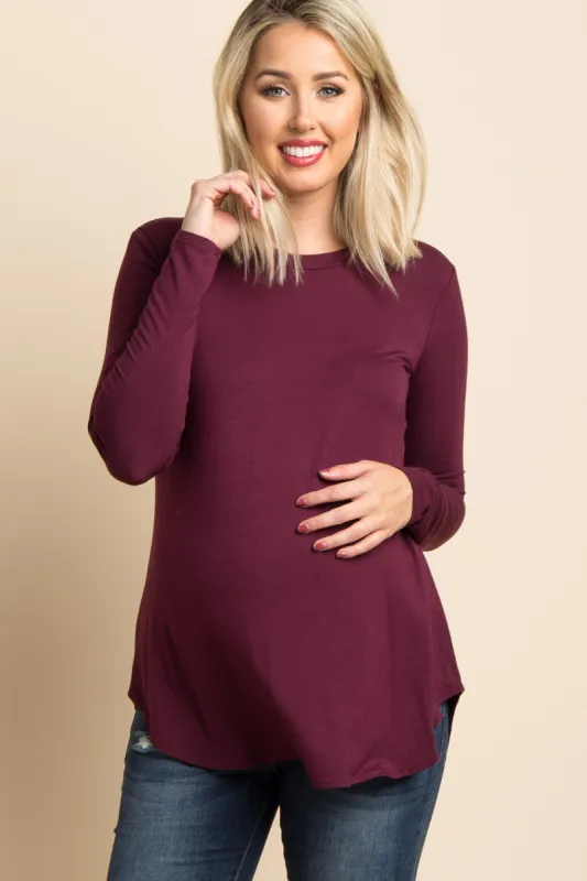 Burgundy Basic Long Sleeve Maternity Top sold by Pinkblush