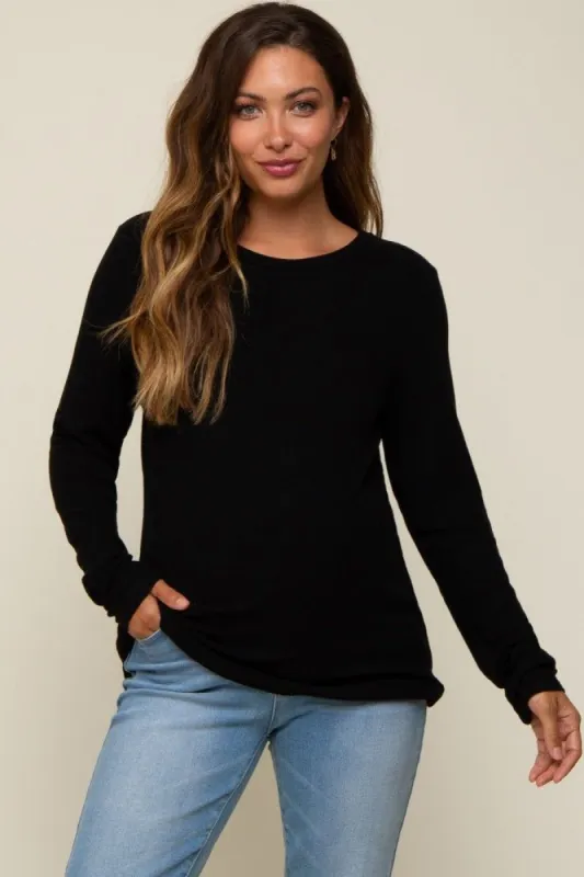 Black Soft Knit Long Sleeve Maternity Top sold by Pinkblush