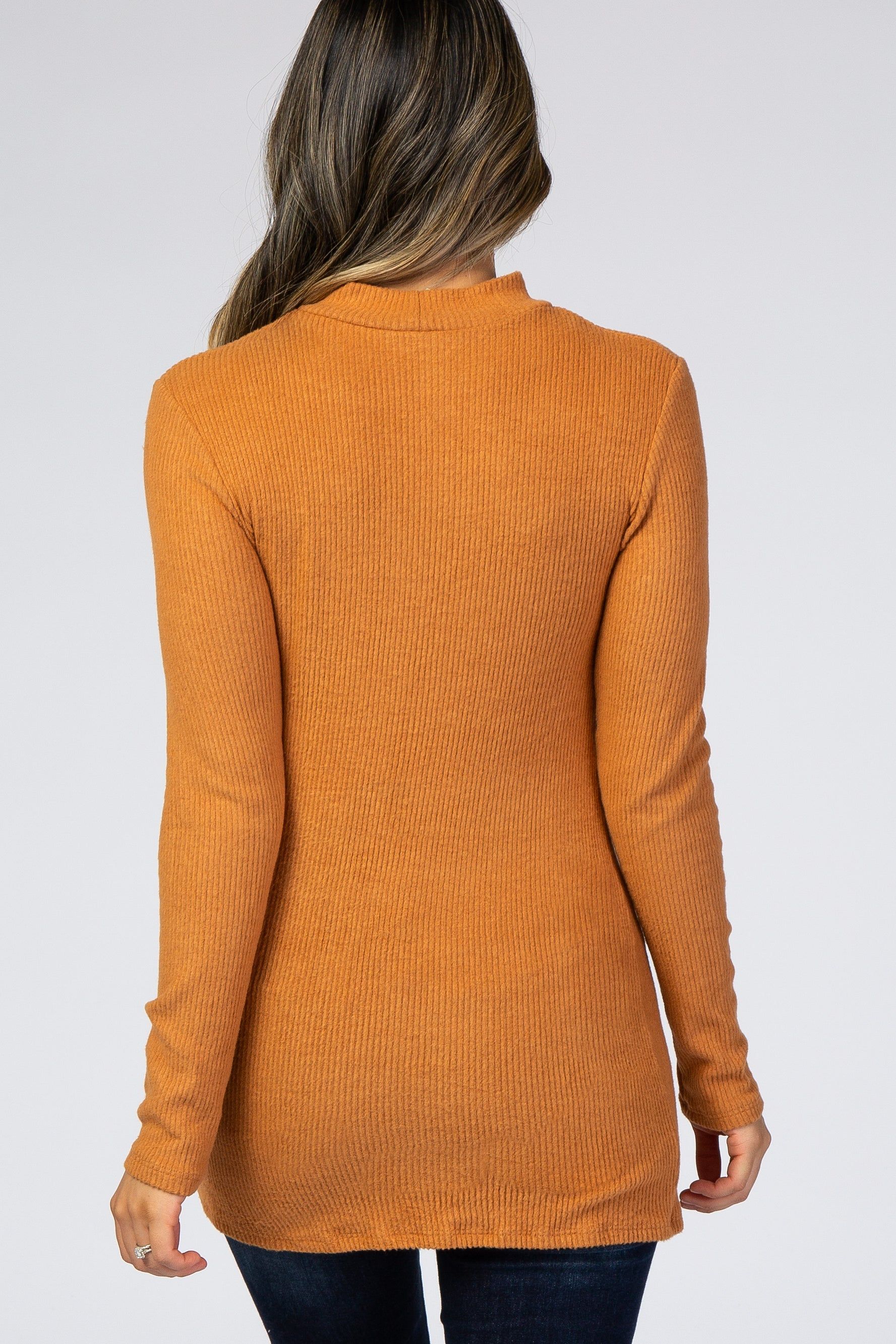 Rust Ribbed Long Sleeve Mock Neck Top sold by Pinkblush product image thumbnail 3