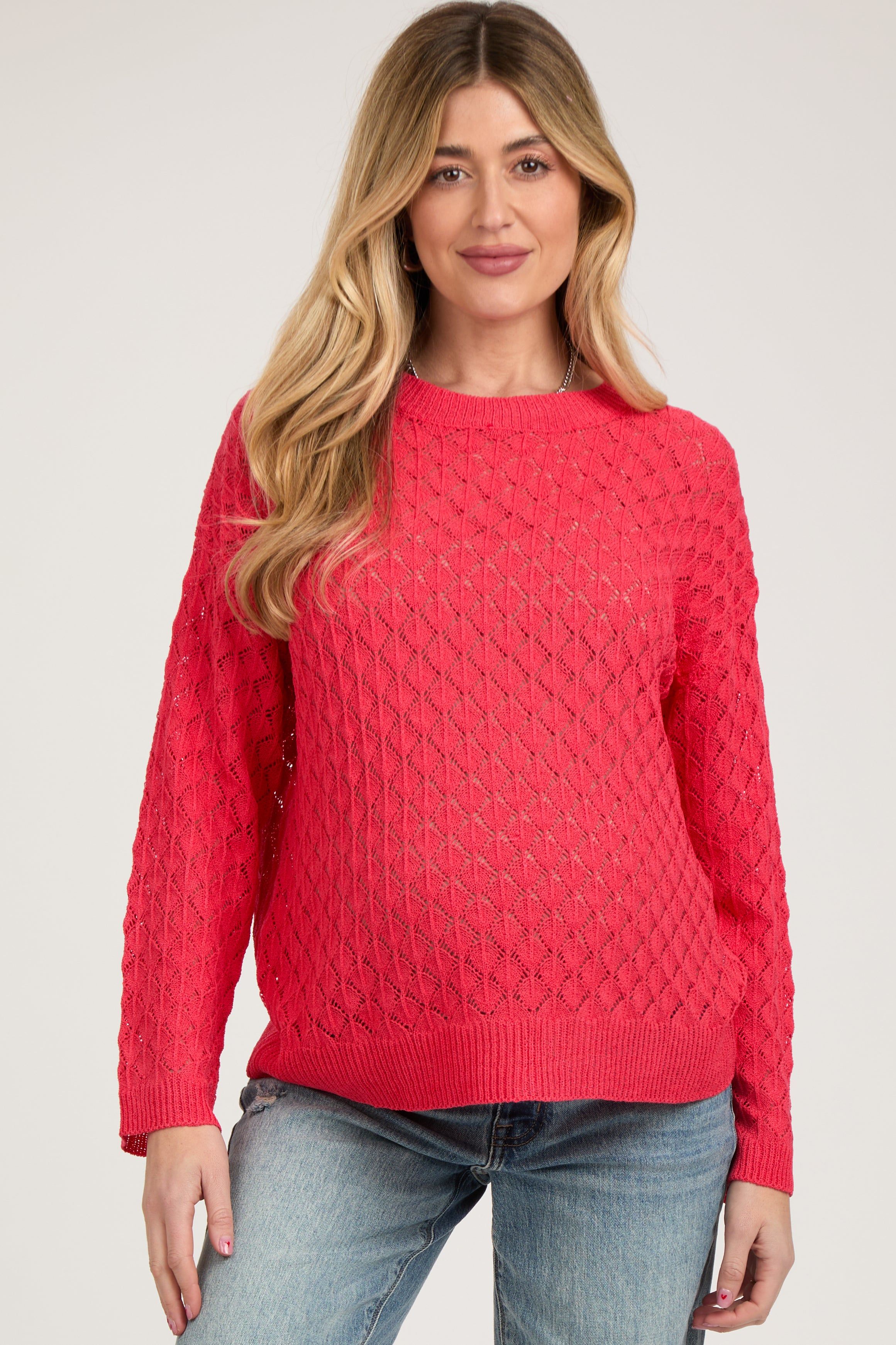 Red Diamond Open Knit Maternity Top sold by Pinkblush