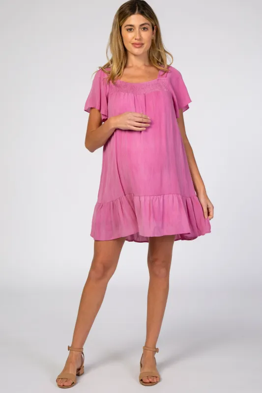 Pink Smocked Ruffle Maternity Dress sold by Pinkblush