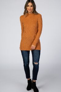 Rust Ribbed Long Sleeve Mock Neck Top sold by Pinkblush