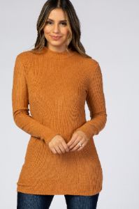 Rust Ribbed Long Sleeve Mock Neck Top sold by Pinkblush