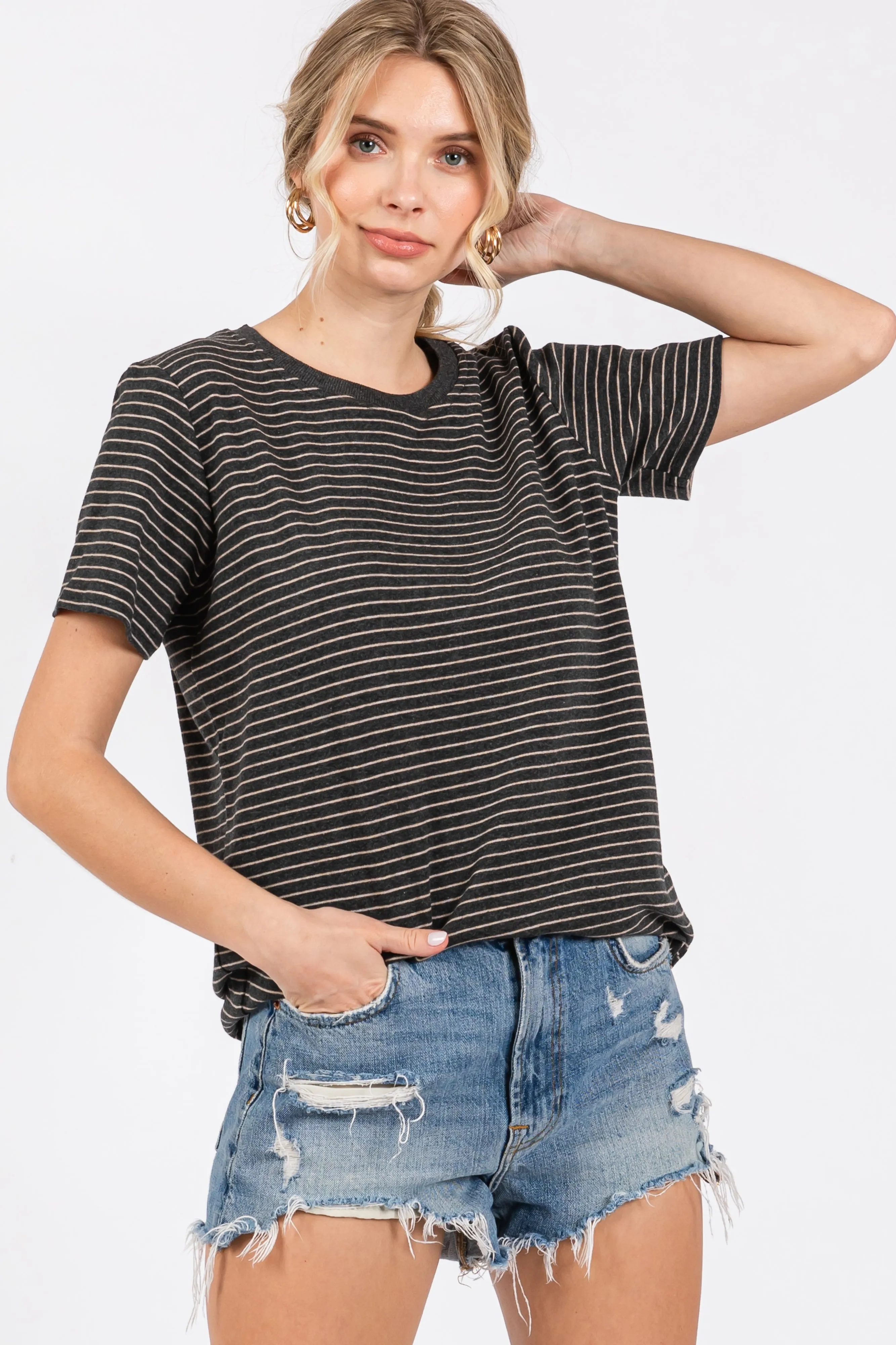 Charcoal Striped Short Sleeve Top sold by Pinkblush product image thumbnail 5