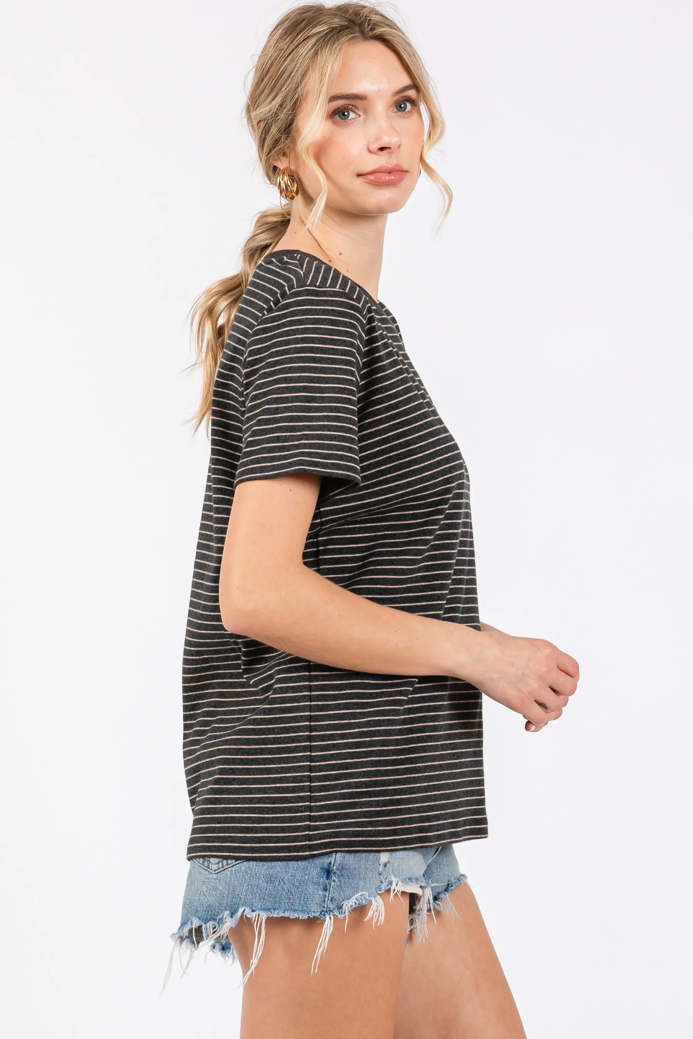 Charcoal Striped Short Sleeve Top sold by Pinkblush product image thumbnail 2