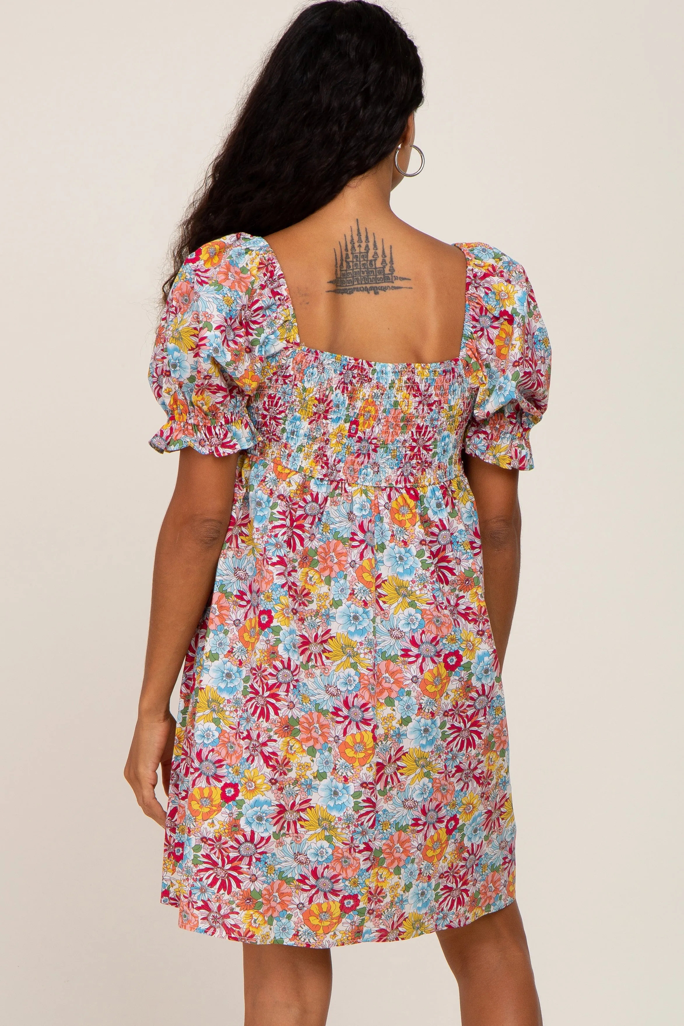 Mauve Floral Square Neck Short Puff Sleeve Dress sold by Pinkblush product image thumbnail 3