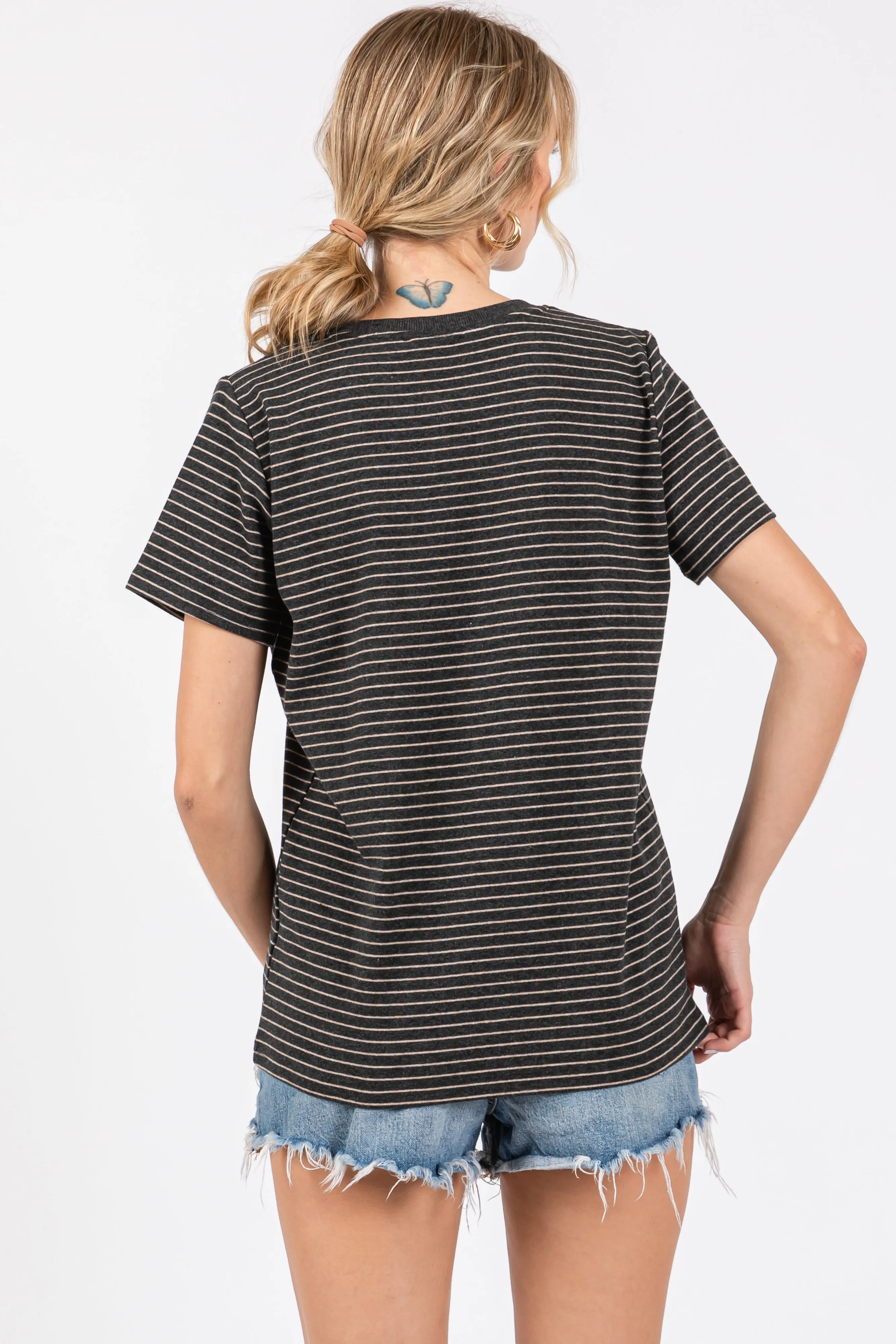 Charcoal Striped Short Sleeve Top sold by Pinkblush product image thumbnail 3