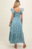 Blue Floral Smocked Flutter Cap Sleeve Maternity Maxi Dress sold by Pinkblush