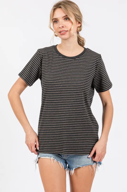 Charcoal Striped Short Sleeve Top sold by Pinkblush