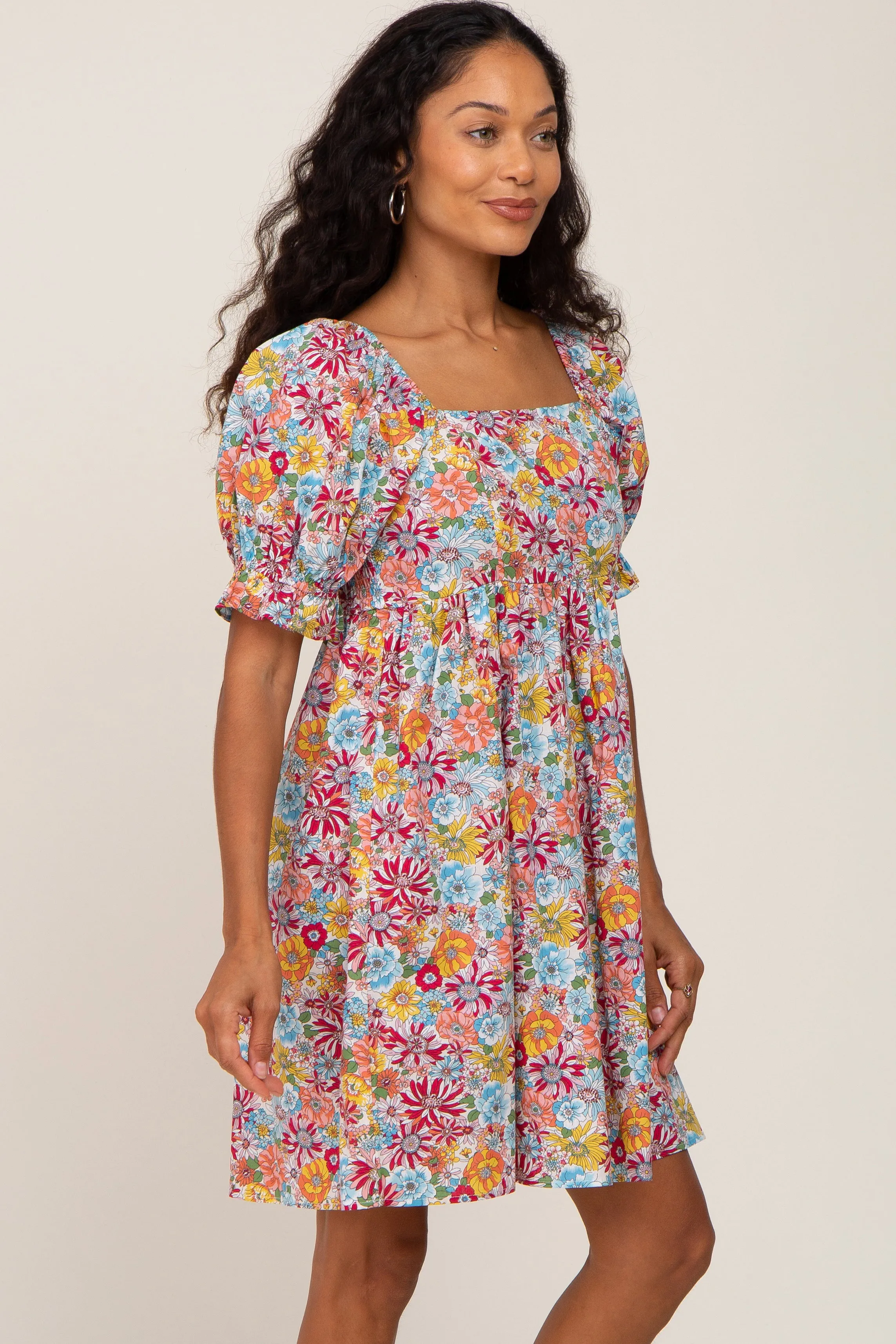Mauve Floral Square Neck Short Puff Sleeve Dress sold by Pinkblush product image thumbnail 2