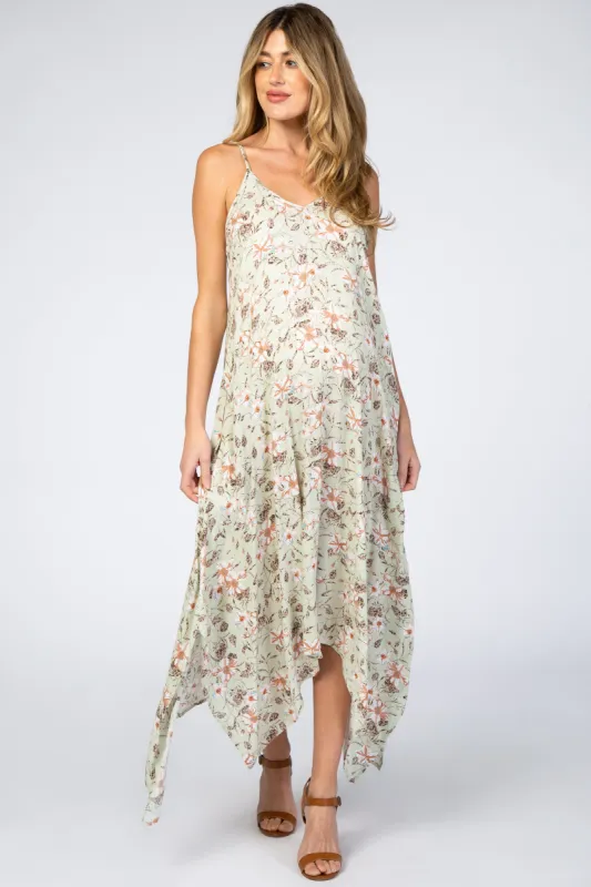 Light Mint Floral Asymmetrical Hem Maternity Dress sold by Pinkblush
