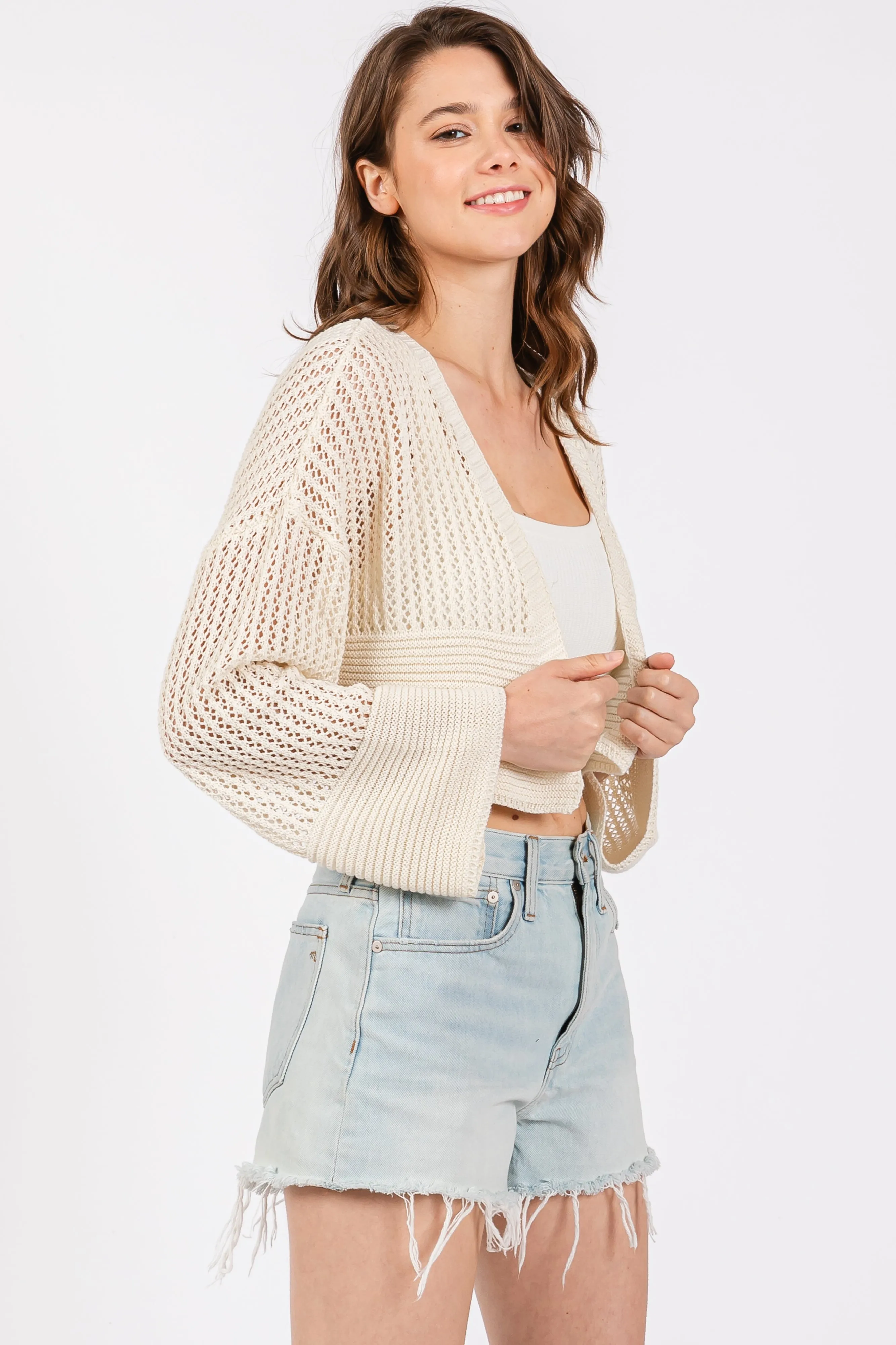 Ivory Open Knit Cropped Cardigan sold by Pinkblush product image thumbnail 2