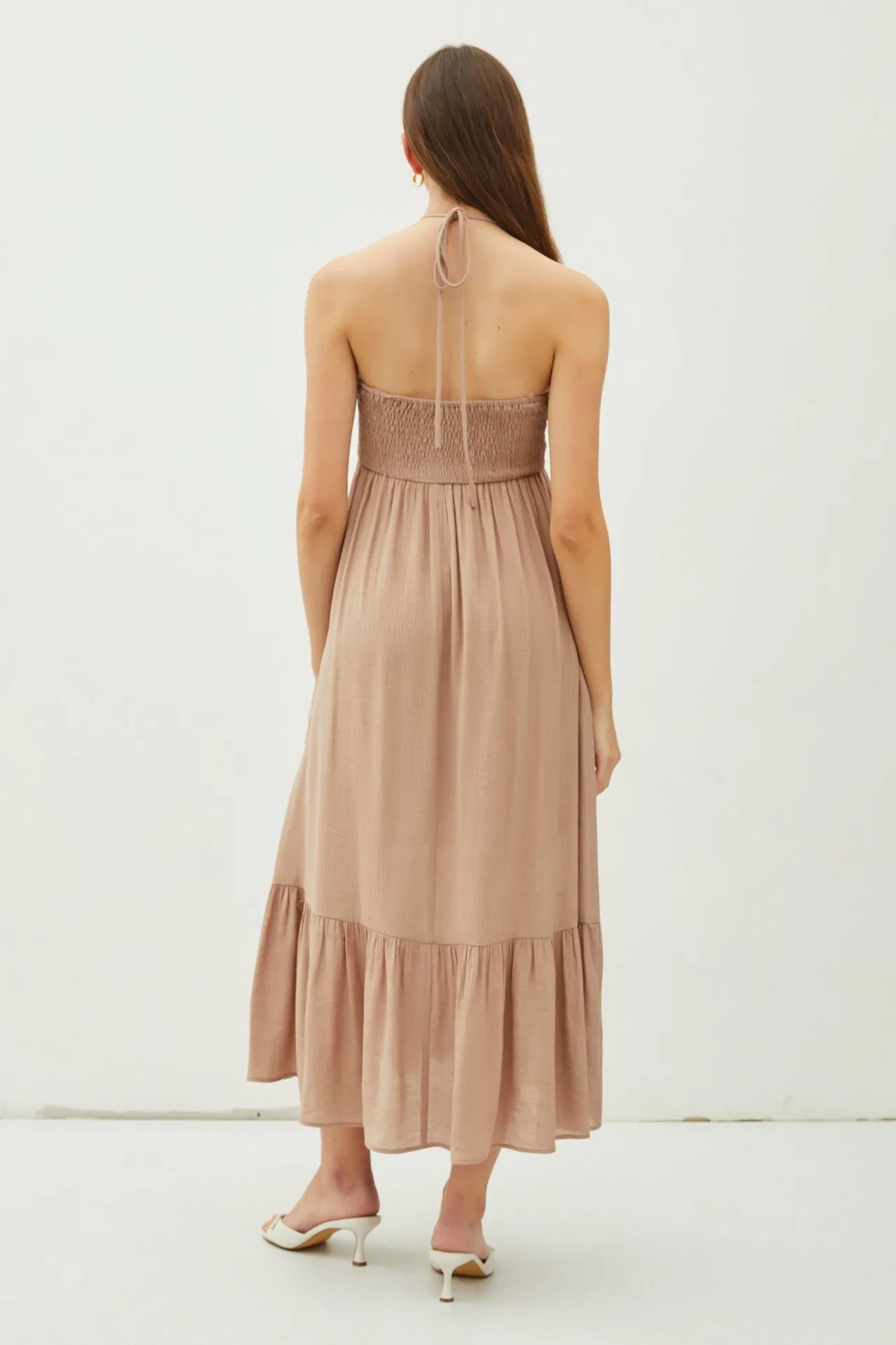 Taupe V-Front Halter Midi Dress sold by Pinkblush product image thumbnail 3