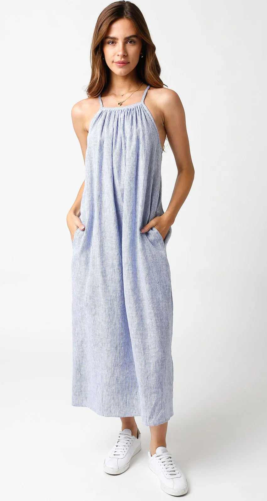 Blue Striped Linen Midi Dress sold by Pinkblush