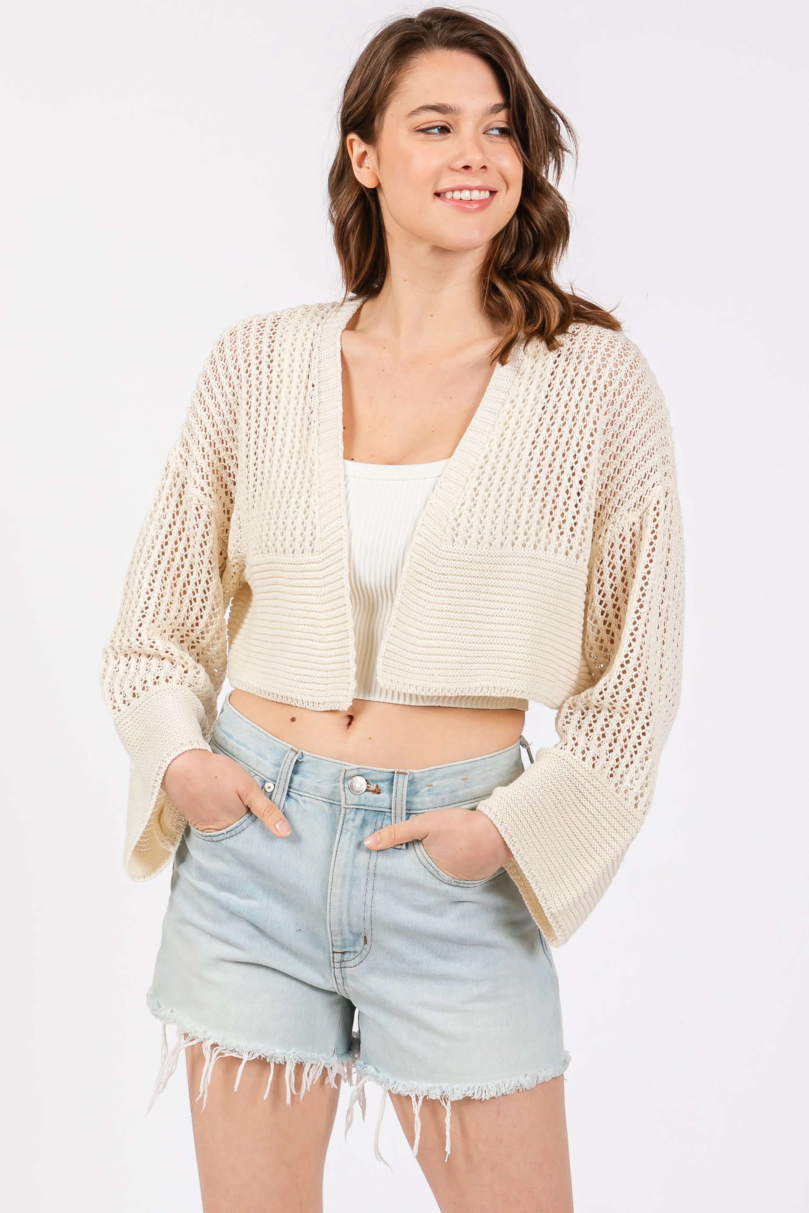 Ivory Open Knit Cropped Cardigan sold by Pinkblush product image thumbnail 3