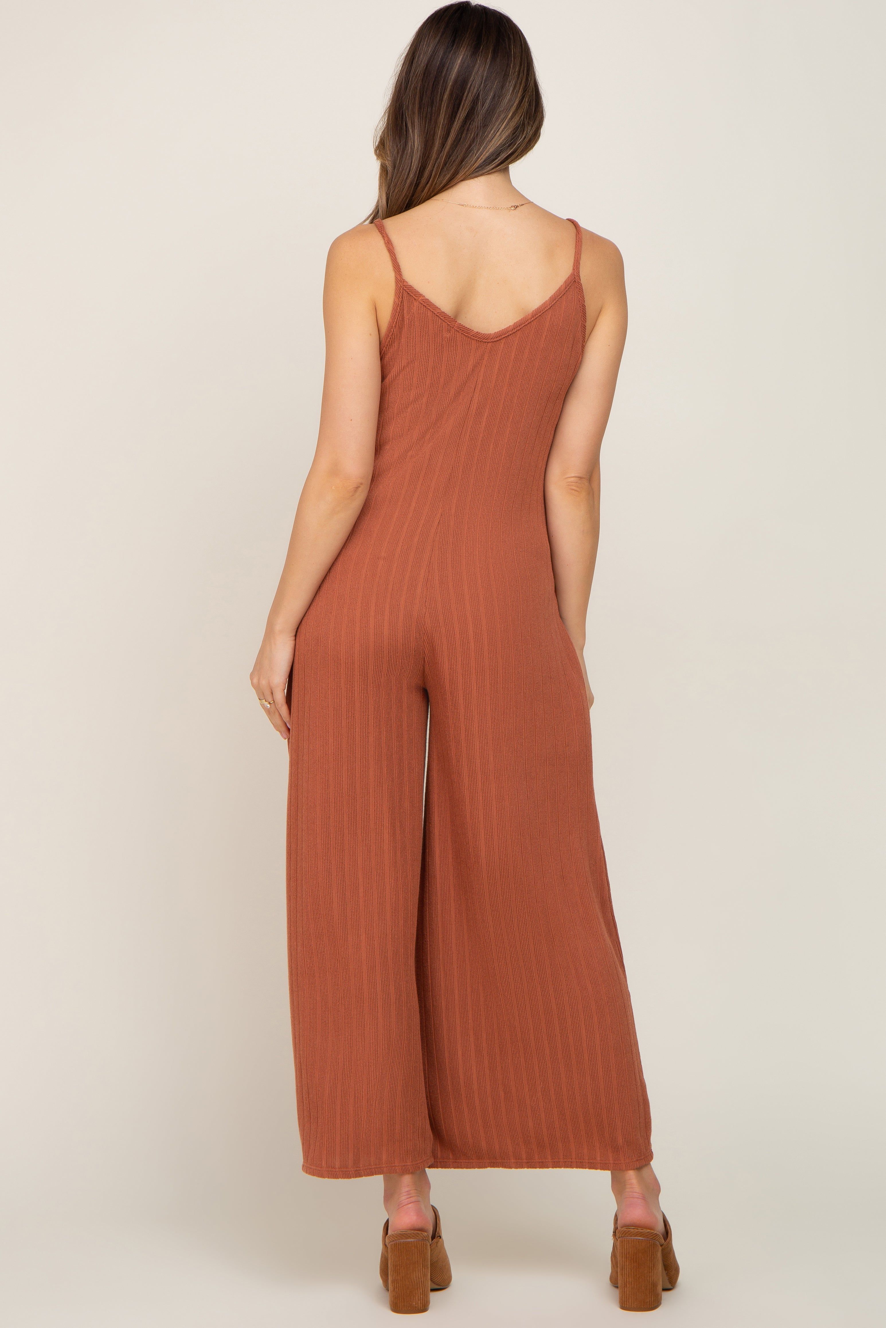 Rust Rib Knit Wide Leg Maternity Jumpsuit sold by Pinkblush product image thumbnail 3