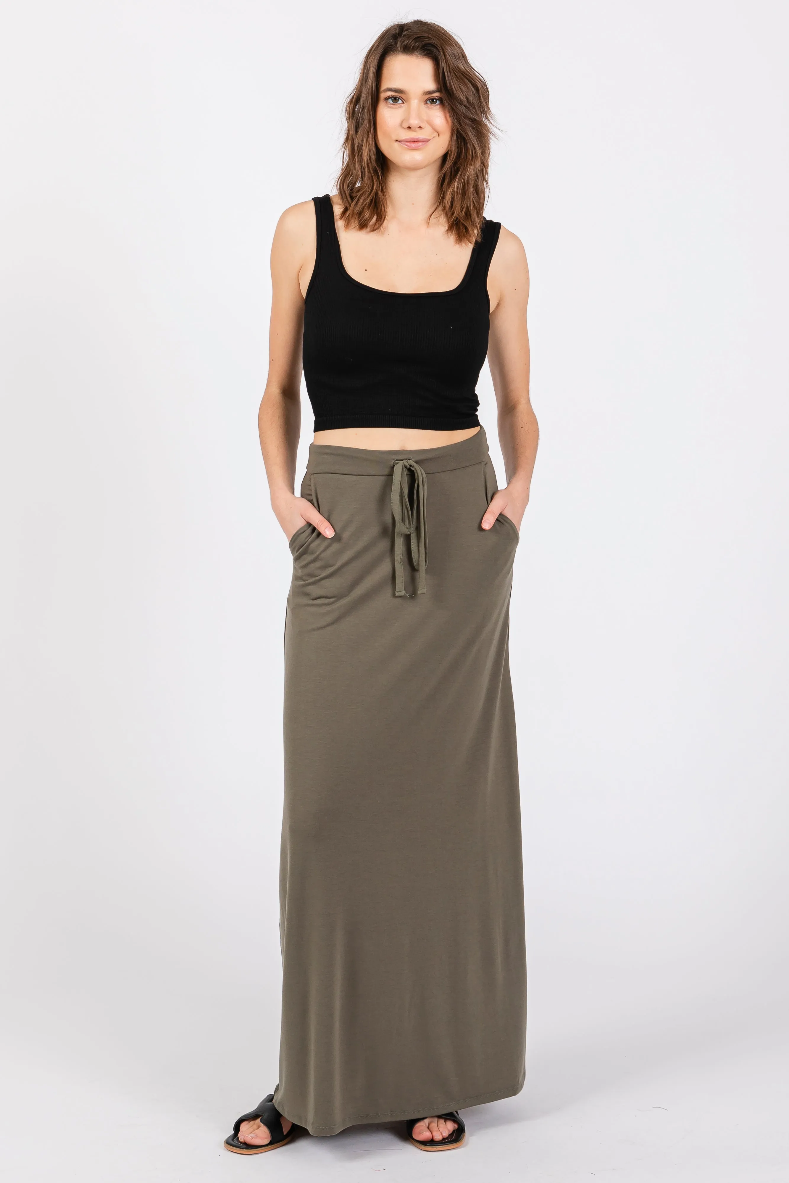 Light Olive Drawstring Maternity Maxi Skirt sold by Pinkblush product image thumbnail 5