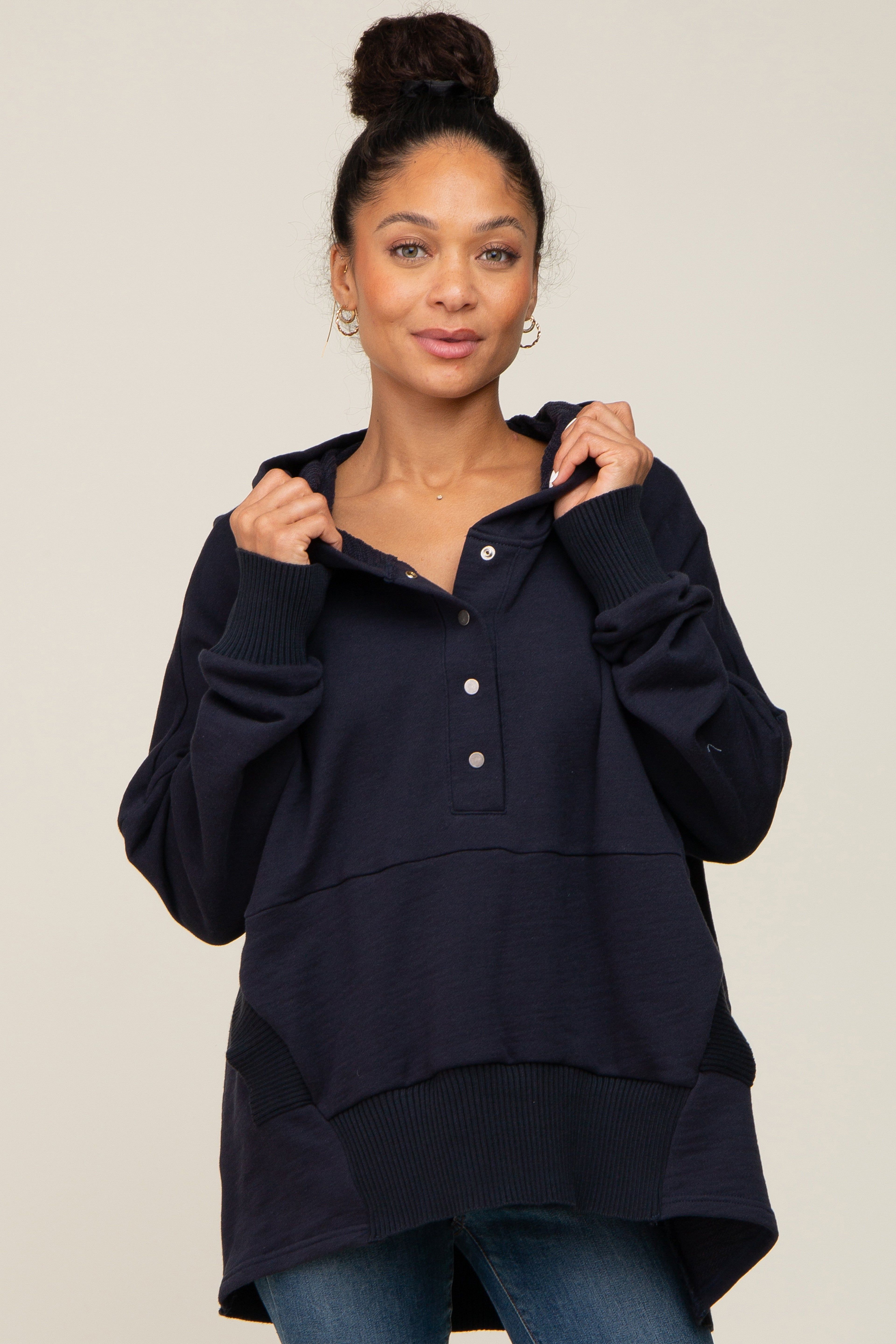 Navy Snap Front Button Maternity Hoodie sold by Pinkblush product image thumbnail 5