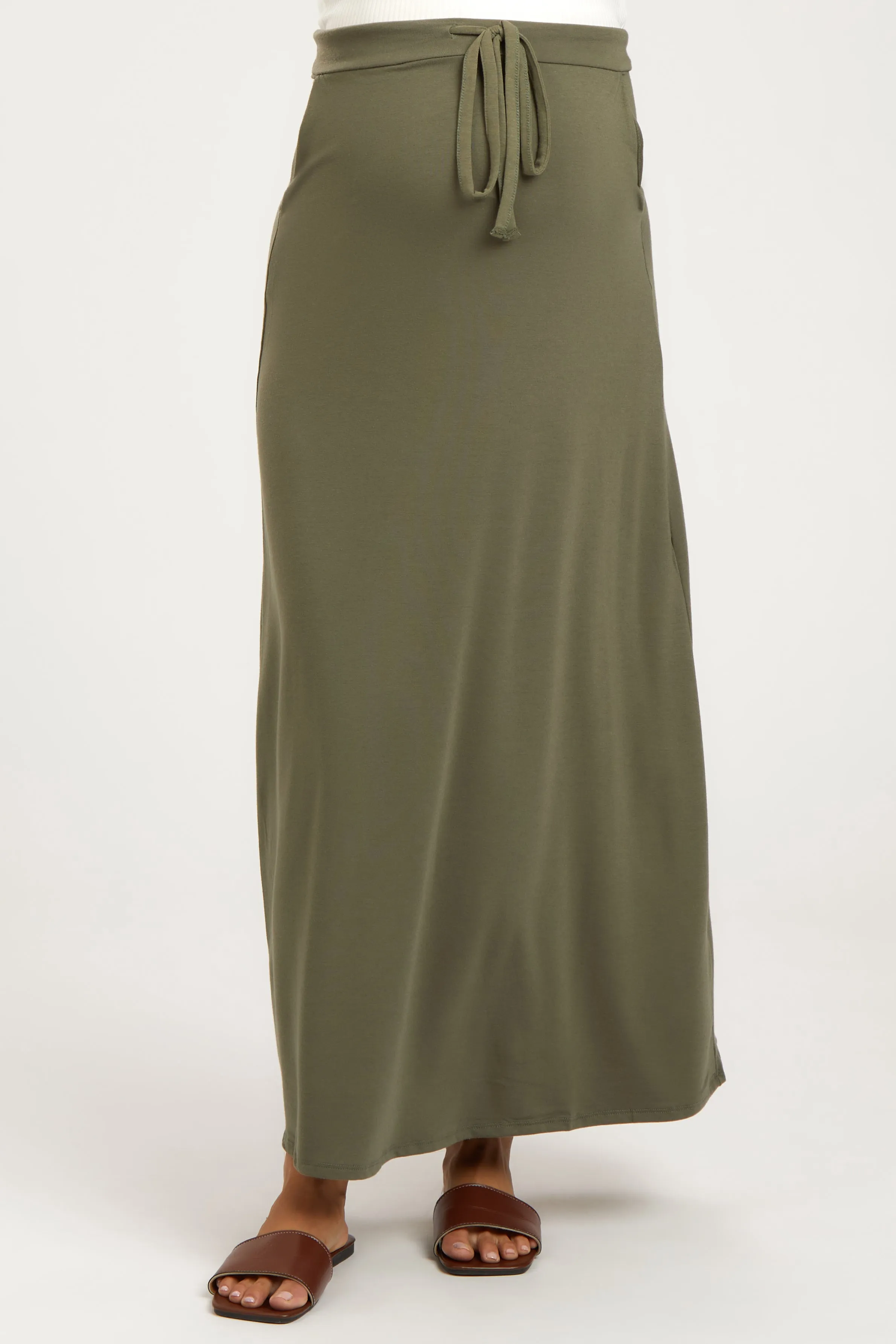 Light Olive Drawstring Maternity Maxi Skirt sold by Pinkblush product image thumbnail 2