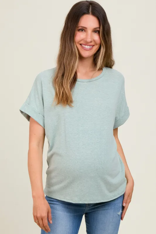Light Olive Cuff Short Sleeve Maternity Top sold by Pinkblush