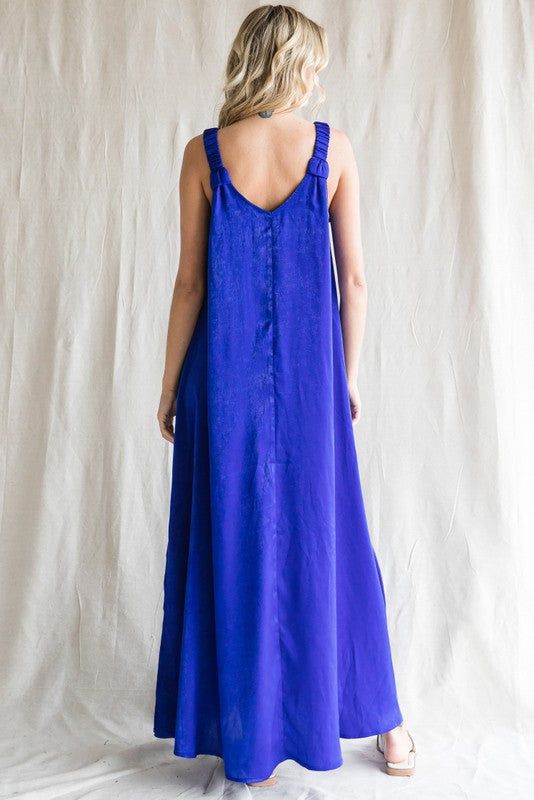 Royal Blue Satin Side Slit Maxi Dress sold by Pinkblush product image thumbnail 2