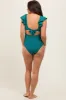 Teal Ribbed Ruched Cutout Flutter One Piece Maternity Swimsuit sold by Pinkblush