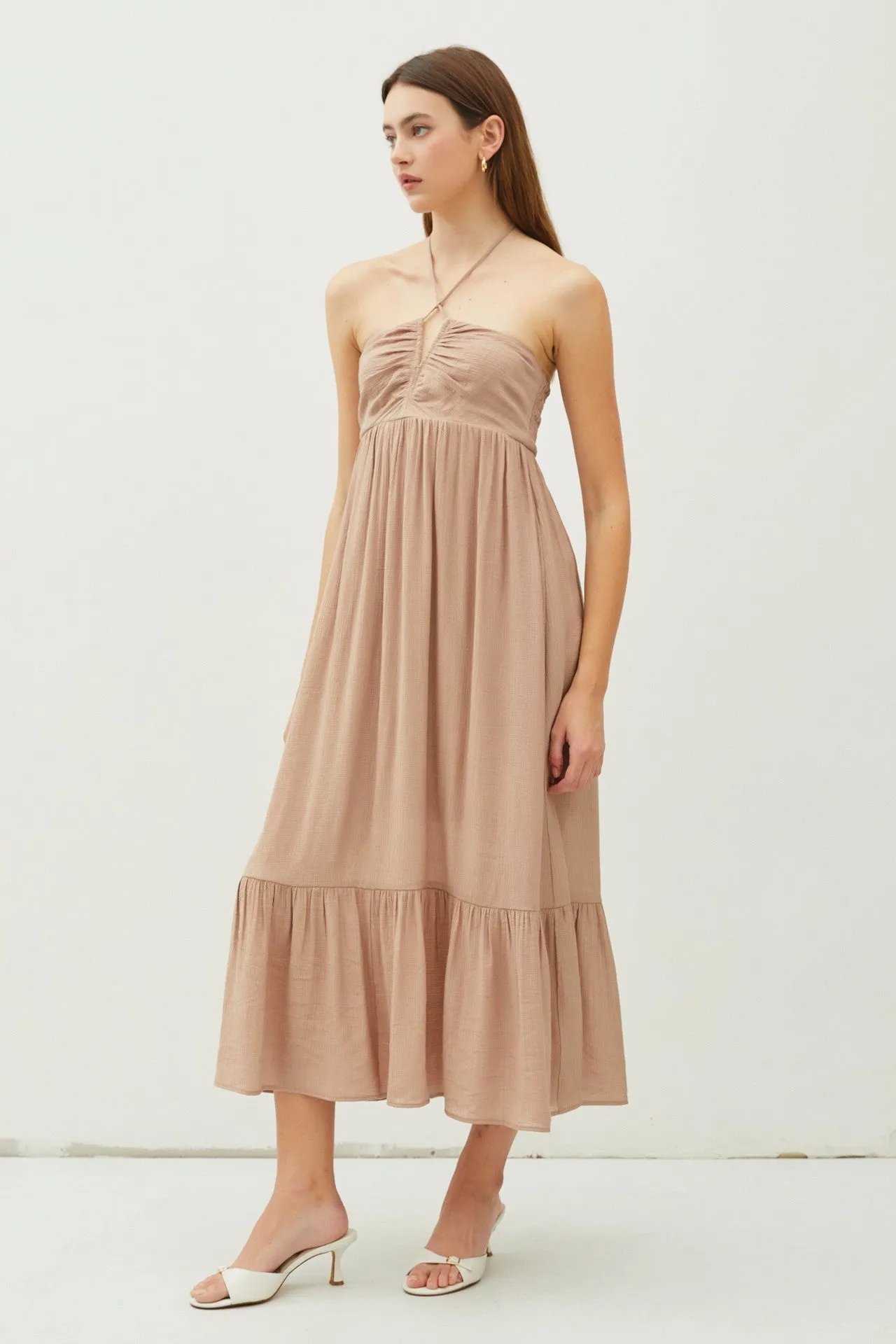 Taupe V-Front Halter Midi Dress sold by Pinkblush product image thumbnail 2