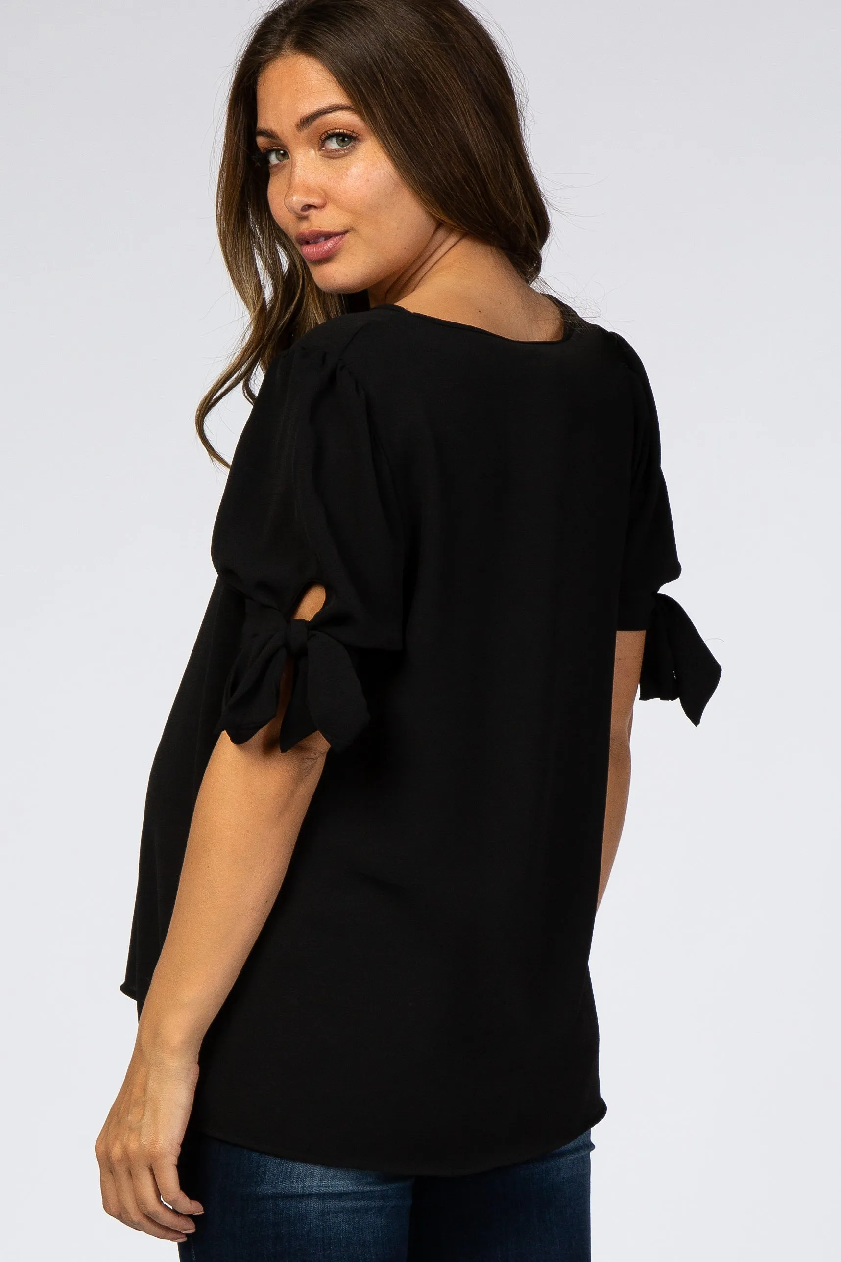 Black Short Tie Sleeve Maternity Top sold by Pinkblush product image thumbnail 3