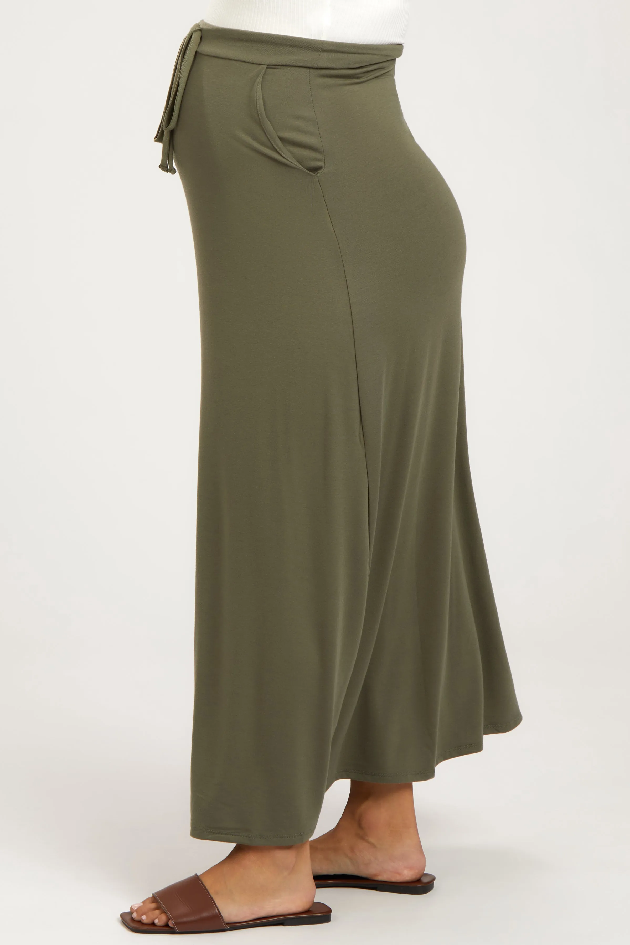 Light Olive Drawstring Maternity Maxi Skirt sold by Pinkblush product image thumbnail 3