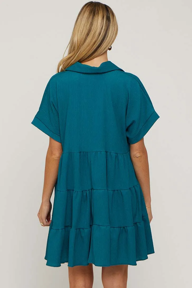 Teal Collared Button Front Short Sleeve Maternity Dress sold by Pinkblush product image thumbnail 3