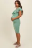 Light Olive Ruffle One-Shoulder Maternity Midi Dress sold by Pinkblush