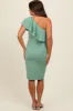 Light Olive Ruffle One-Shoulder Maternity Midi Dress sold by Pinkblush