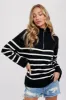 Black Striped Half Zip Sweater sold by Pinkblush