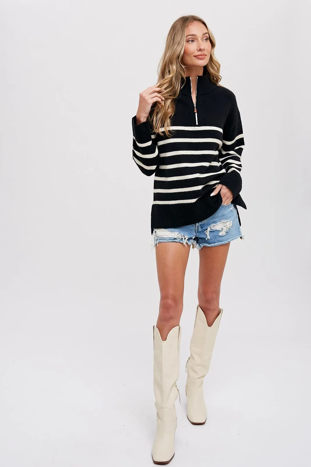 Black Striped Half Zip Sweater sold by Pinkblush product image thumbnail 2