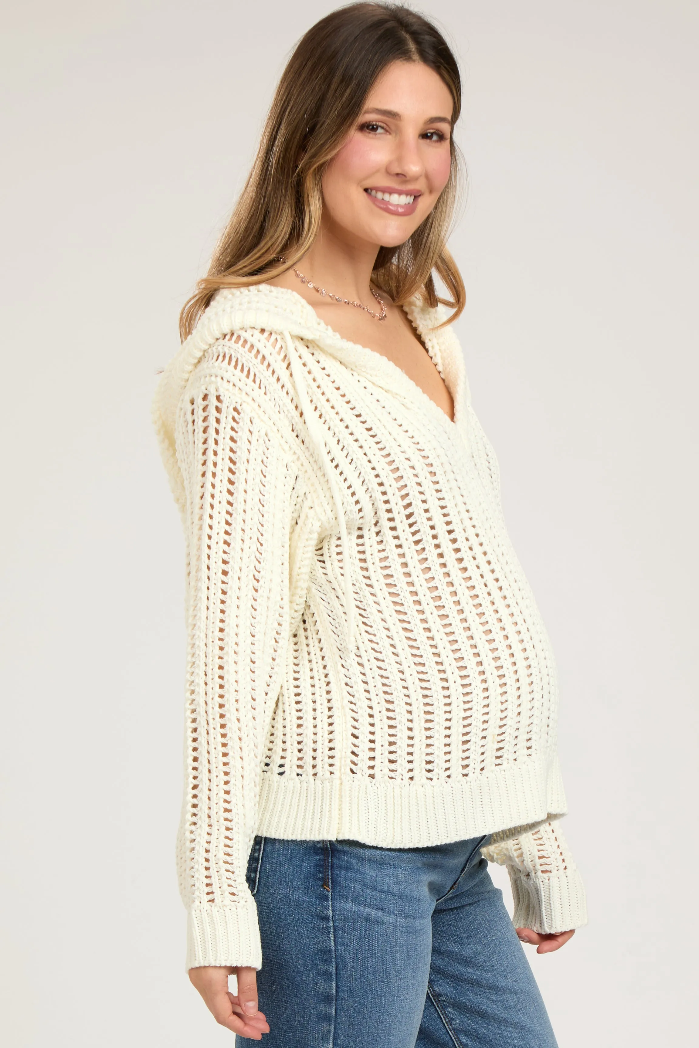Cream Open Knit Maternity Hooded Sweater sold by Pinkblush product image thumbnail 2